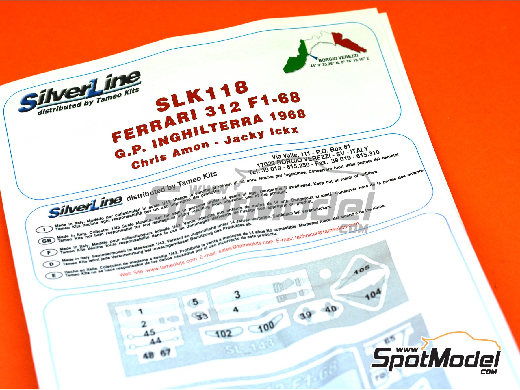 Image 9: Ferrari 312 F1 - British Formula 1 Grand Prix 1968 | Car scale model kit in 1/43 scale manufactured by Tameo Kits (ref.&nbsp;SLK118)