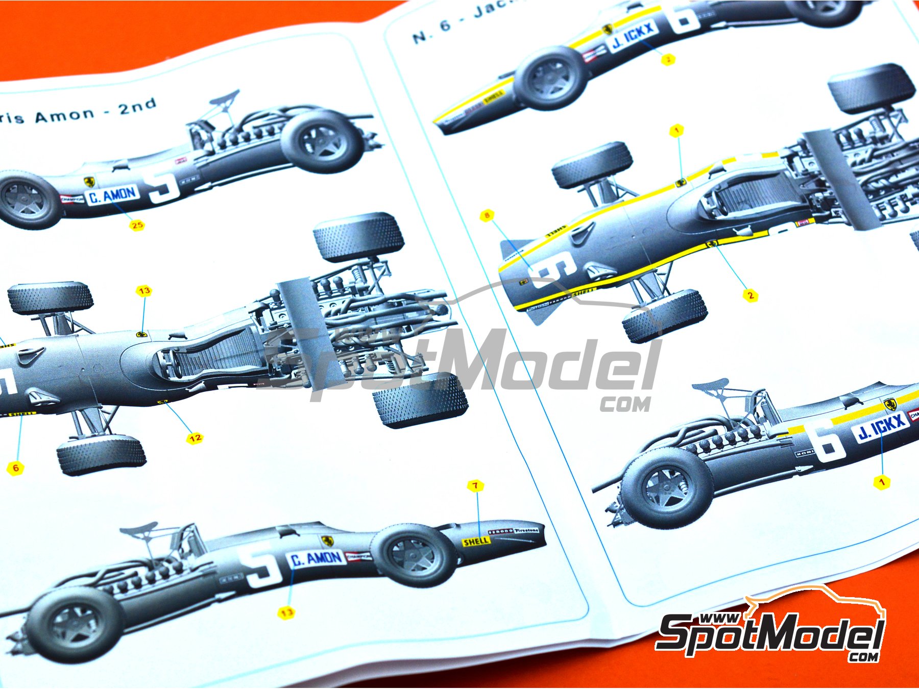 Image 11: Ferrari 312 F1 - British Formula 1 Grand Prix 1968 | Car scale model kit in 1/43 scale manufactured by Tameo Kits (ref.&nbsp;SLK118)
