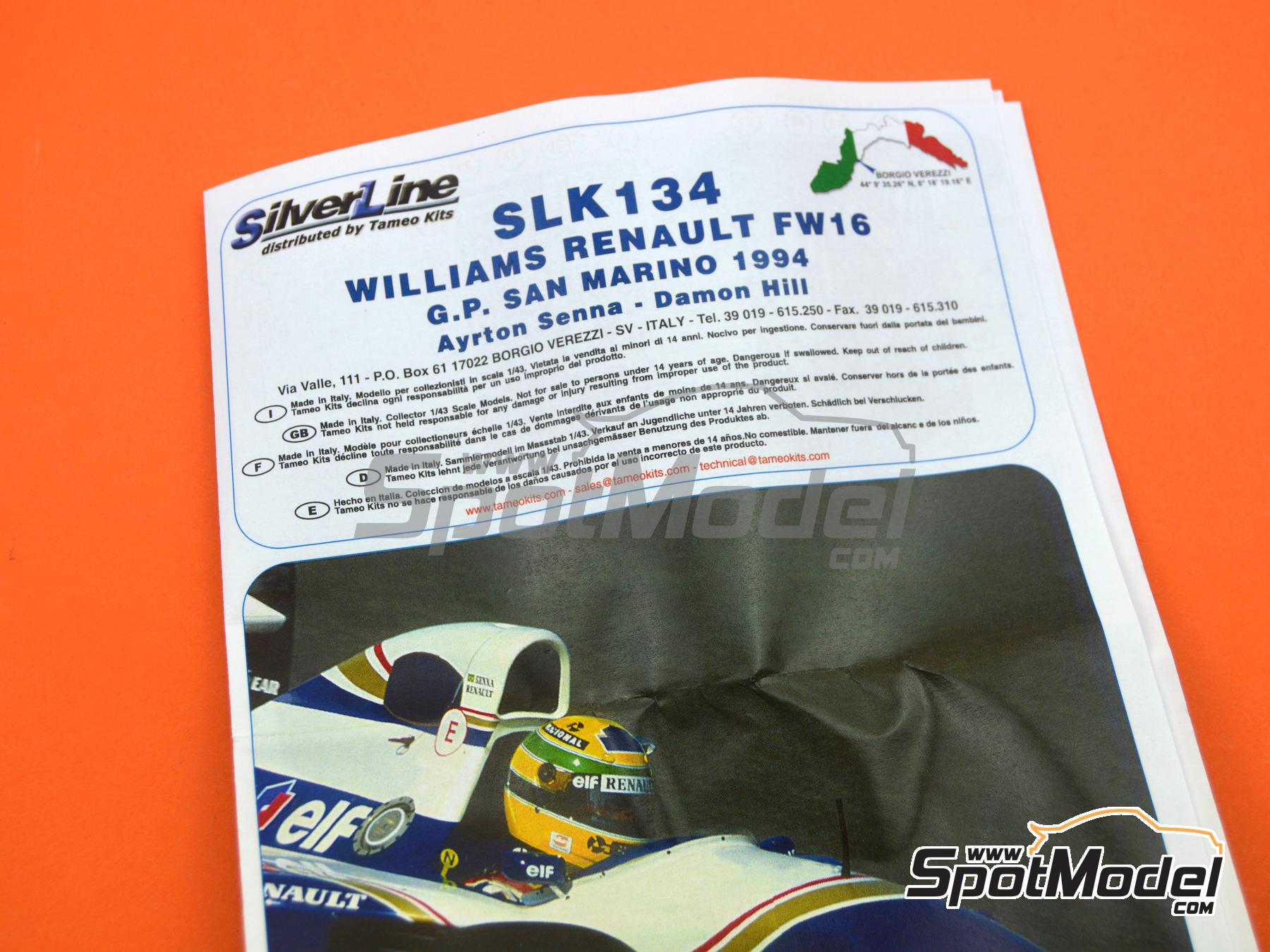 Image 11: Williams Renault FW16 Equipo Williams Grand Prix Engineering patrocinado por Rothmans - Gran Premio de Fórmula 1 de San Marino 1994 | Maqueta de coche en escala 1/43 fabricado por Tameo Kits (ref. SLK134)