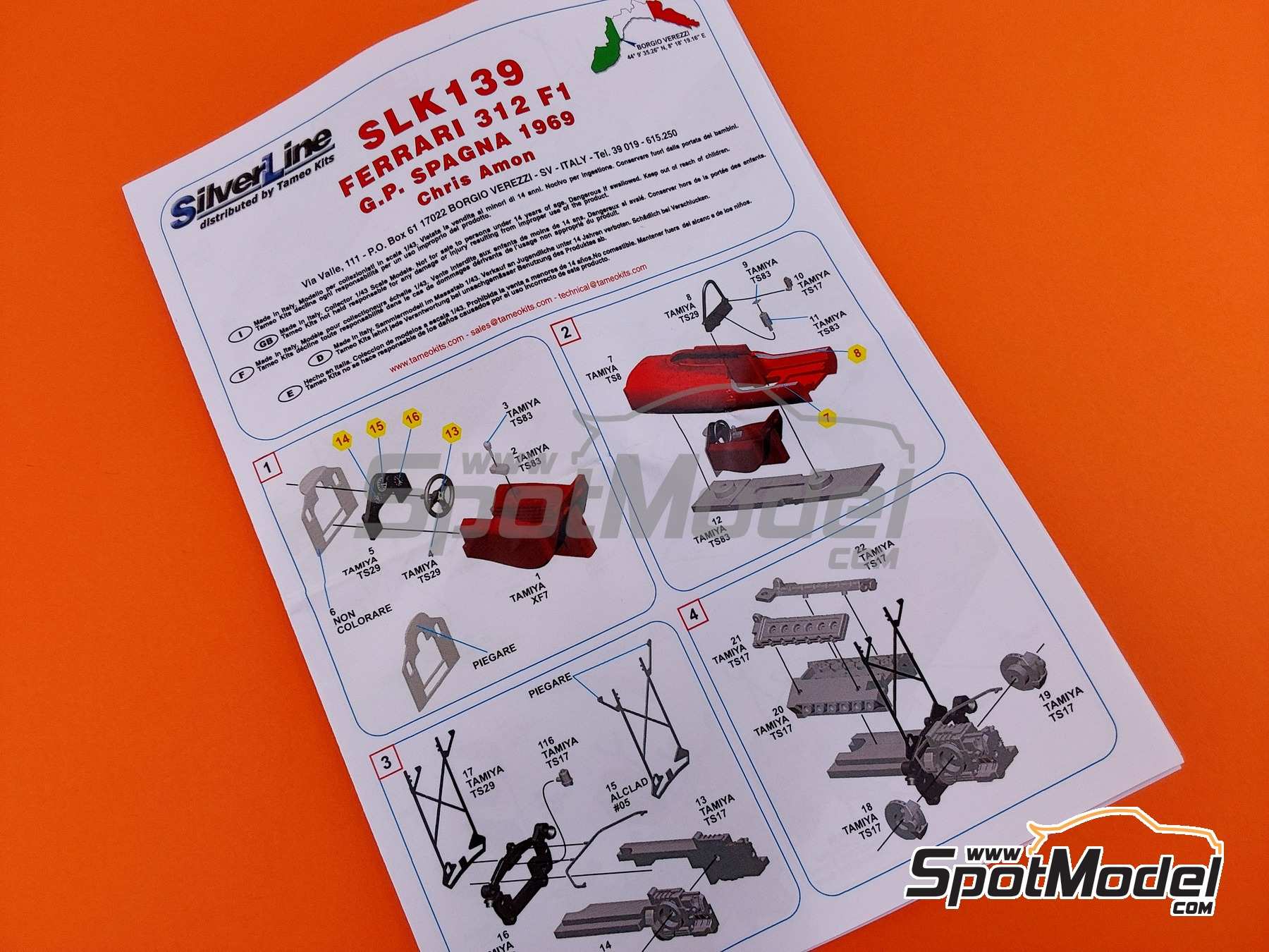 Image 10: Ferrari 312 F1 Scuderia Ferrari SEFAC Team - Spanish Formula 1 Grand Prix 1969 | Car scale model kit in 1/43 scale manufactured by Tameo Kits (ref.&nbsp;SLK139)