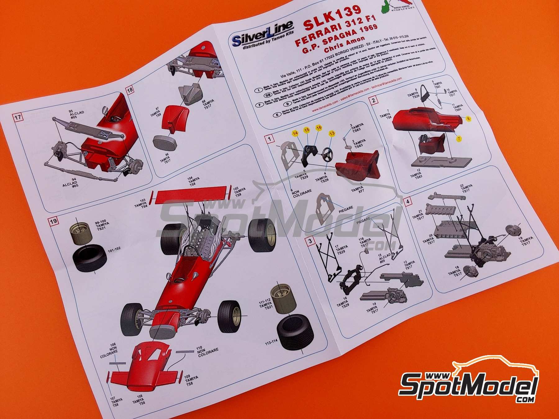 Image 12: Ferrari 312 F1 Scuderia Ferrari SEFAC Team - Spanish Formula 1 Grand Prix 1969 | Car scale model kit in 1/43 scale manufactured by Tameo Kits (ref.&nbsp;SLK139)