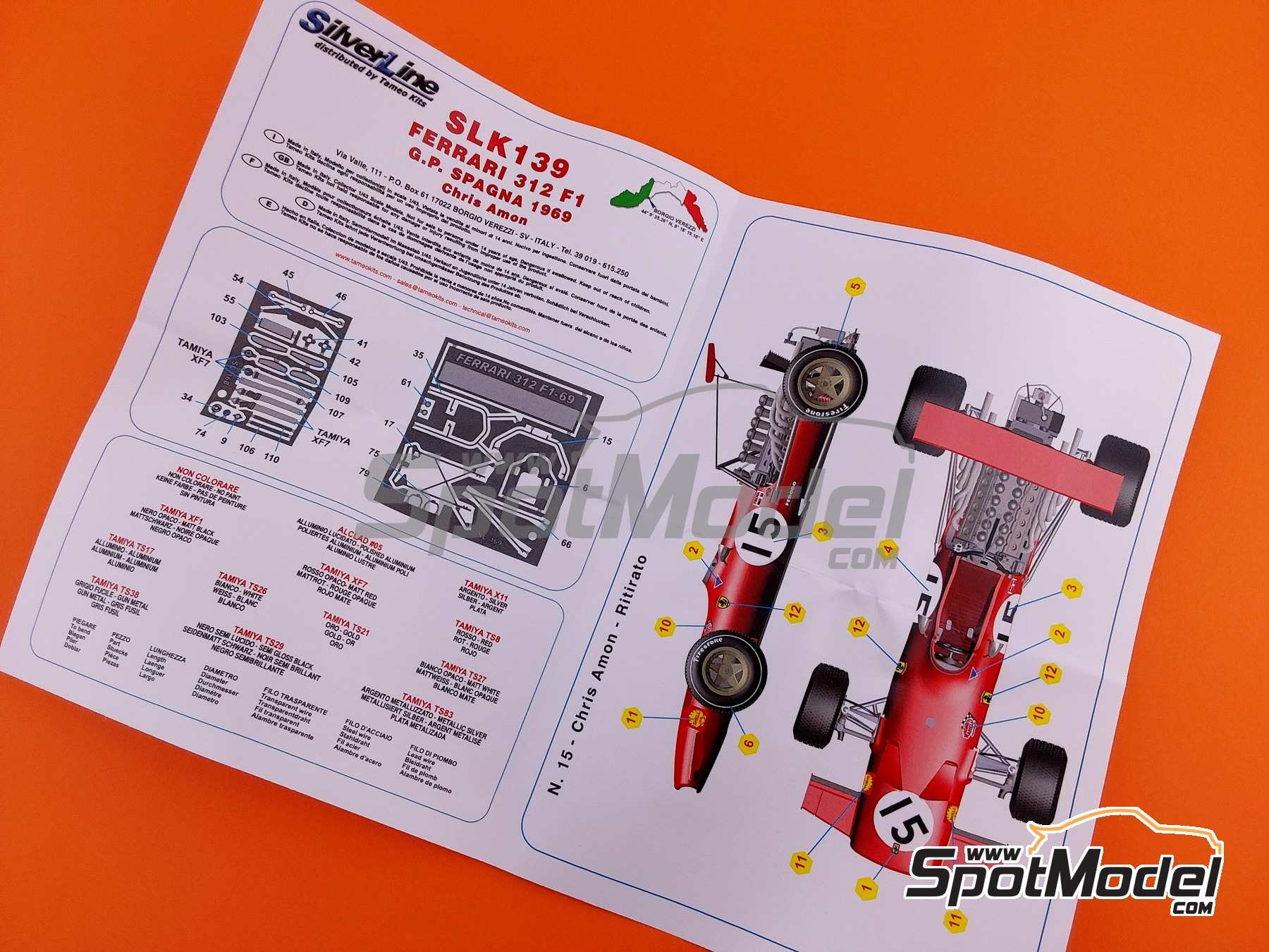 Image 13: Ferrari 312 F1 Scuderia Ferrari SEFAC Team - Spanish Formula 1 Grand Prix 1969 | Car scale model kit in 1/43 scale manufactured by Tameo Kits (ref.&nbsp;SLK139)