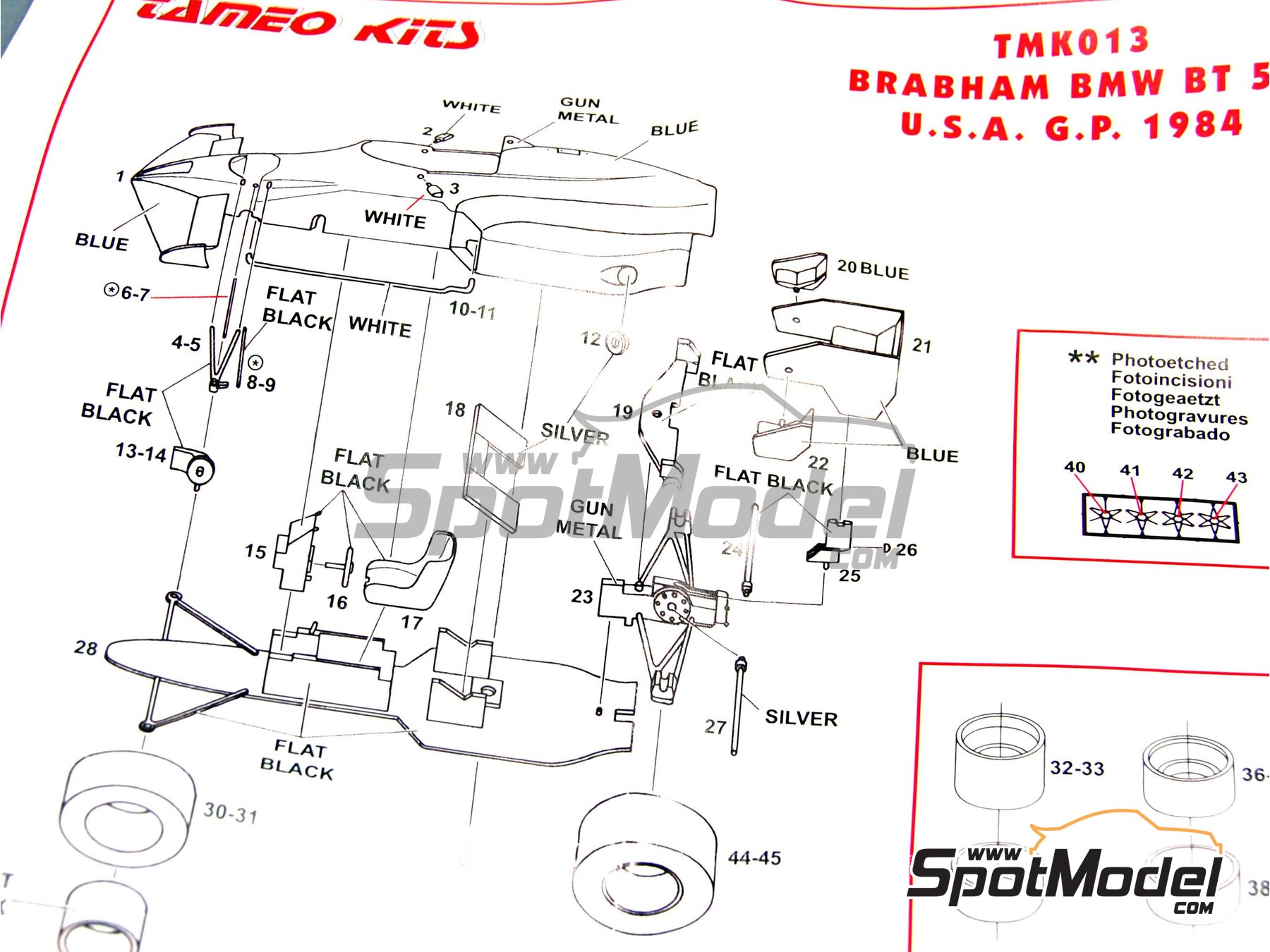 Image 10: Brabham BMW BT53 Brabham Racing Organisation Team sponsored by Parmalat - USA - United States of America Formula 1 Grand Prix 1984 | Car scale model kit in 1/43 scale manufactured by Tameo Kits (ref.&nbsp;TMK013)