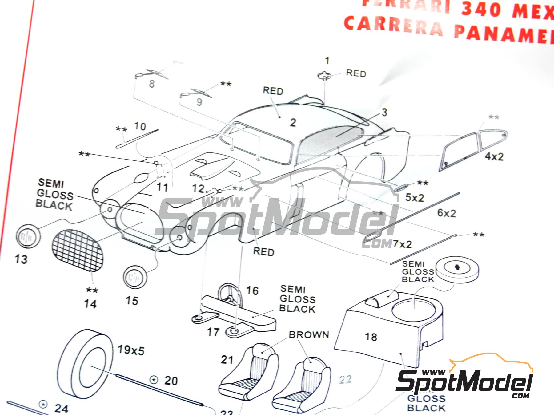 Image 3: Ferrari 340 Mexico Coupe sponsored by Sinclair, Productos 1*2*3 - Carrera Panamericana 1952 | Car scale model kit in 1/43 scale manufactured by Tameo Kits (ref.&nbsp;TMK017)