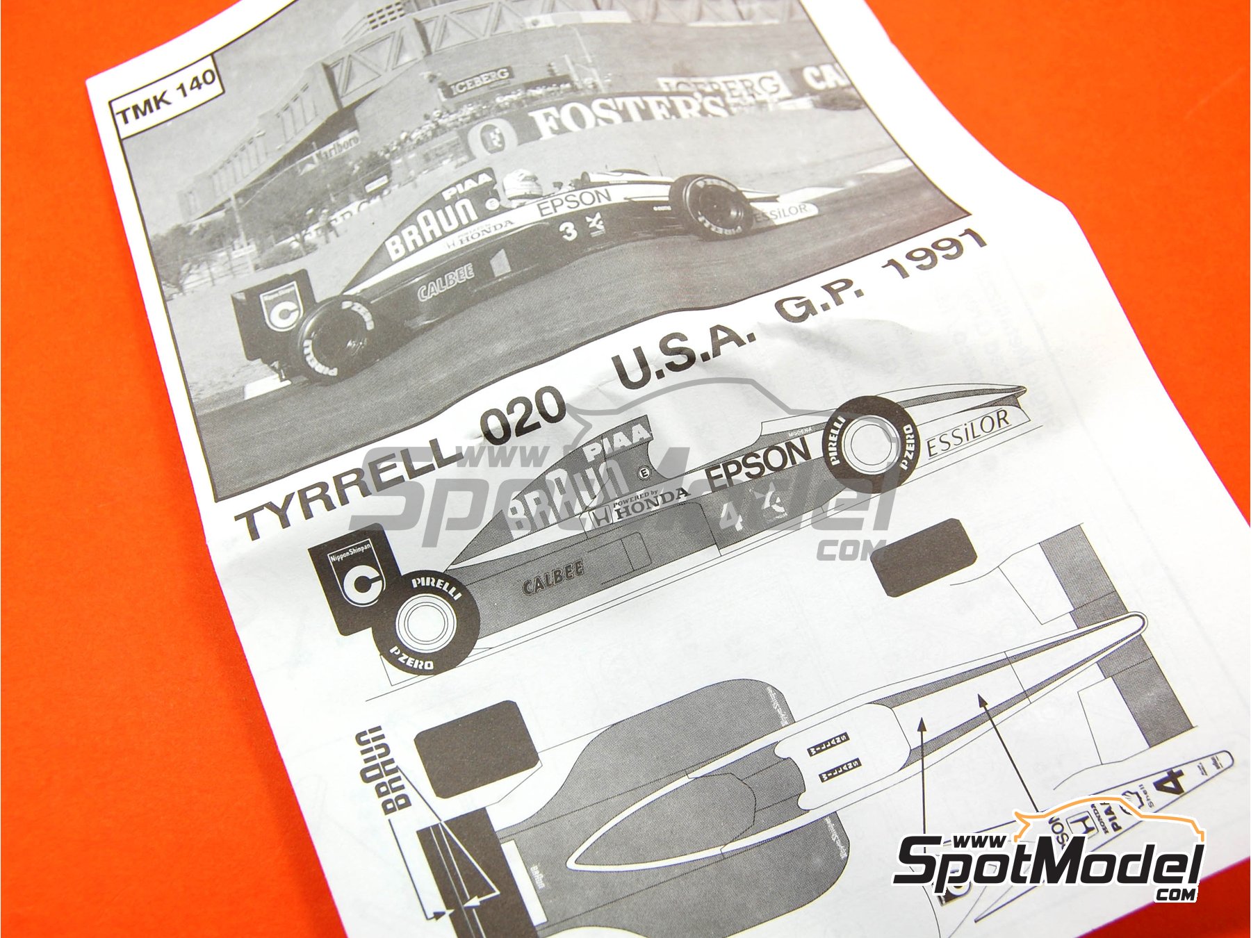 Image 4: Tyrrell Honda 020 Equipo Tyrrell Racing patrocinado por Braun Epson - Gran Premio de F&oacute;rmula 1 de los Estados Unidos de Am&eacute;rica 1991 | Maqueta de coche en escala&nbsp;1/43 fabricado por Tameo Kits (ref.&nbsp;TMK140)