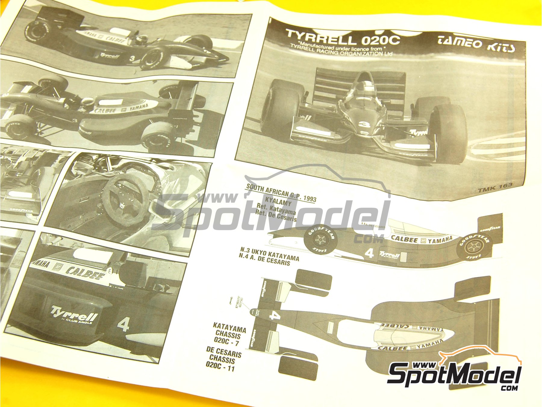 Tameo Kits Model Car Kit 1 43 Scale Tyrrell Yamaha 0c Tyrrell Racing Team 3 4 Andrea De Cesaris It Ukyo Katayama Jp South African Formula 1 Grand Prix 1993 Ref Tmk163 Spotmodel