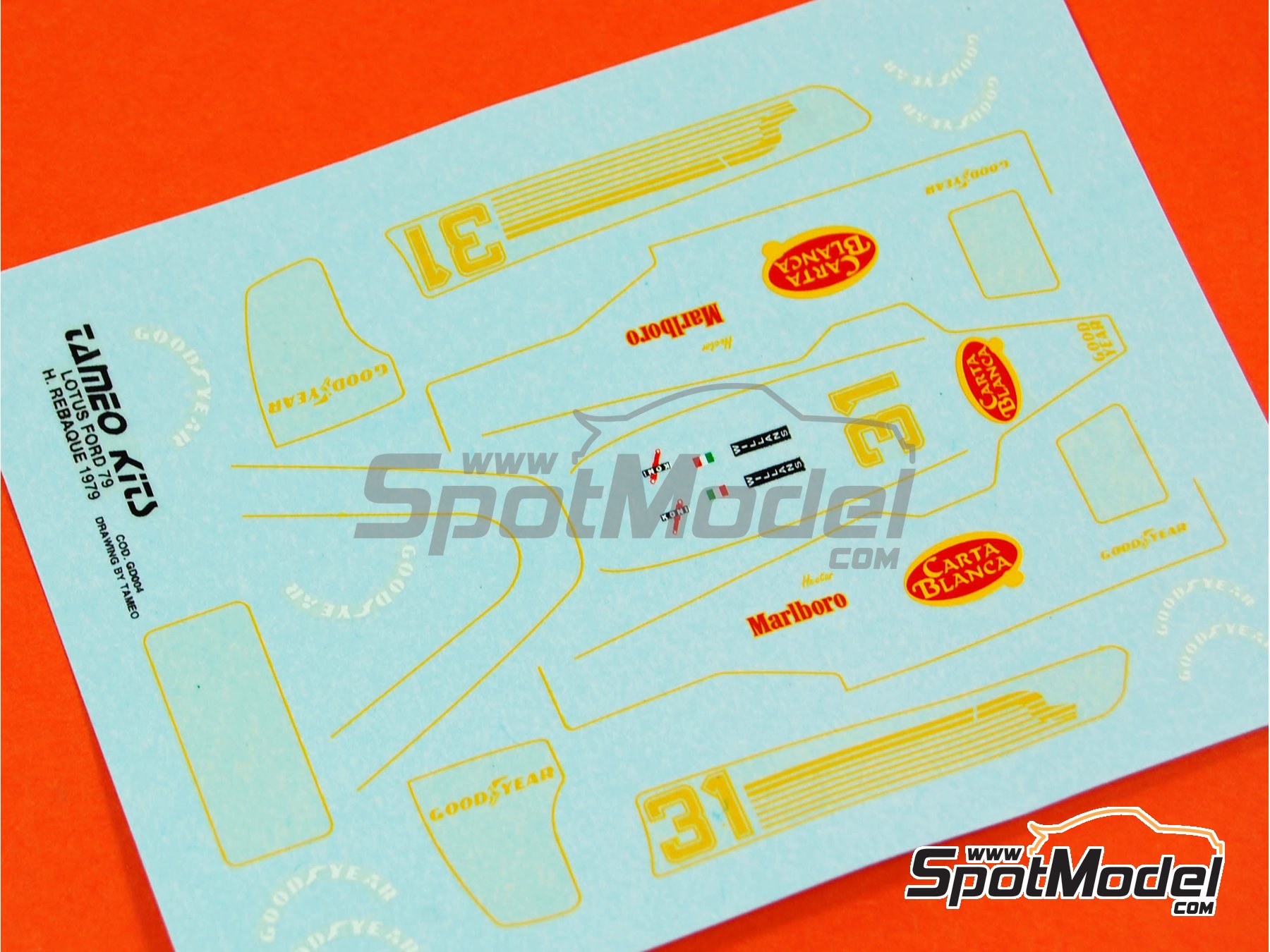 Image 10: Lotus Ford Type 79 patrocinado por Carta Blanca Marlboro - Gran Premio de F&oacute;rmula 1 de Brasil 1979 | Maqueta de coche en escala&nbsp;1/43 fabricado por Tameo Kits (ref.&nbsp;TMK176)