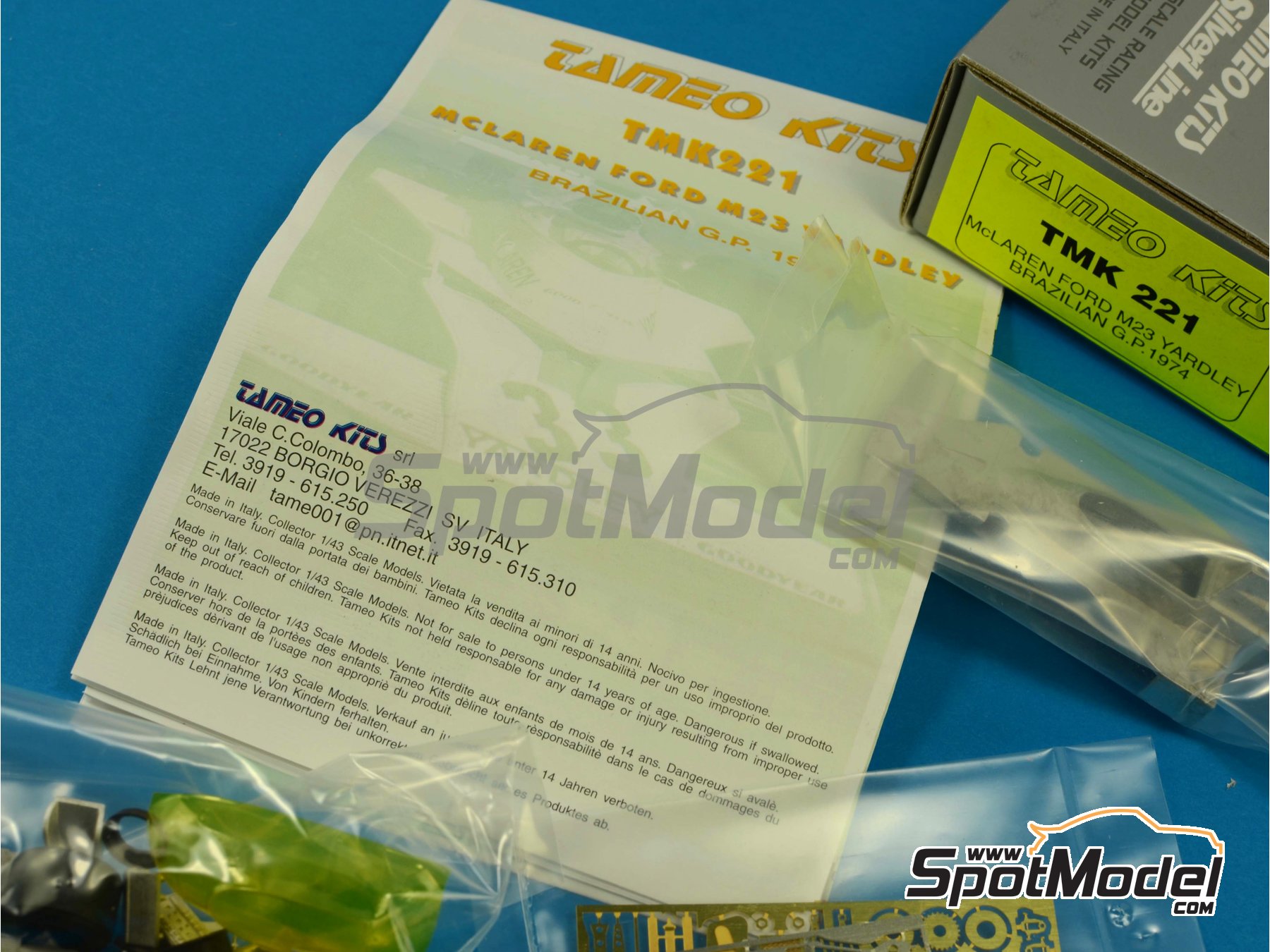 Image 3: McLaren Ford M23 Equipo McLaren Racing Limited patrocinado por Yardley - Gran Premio de F&oacute;rmula 1 de Brasil 1974 | Maqueta de coche en escala&nbsp;1/43 fabricado por Tameo Kits (ref.&nbsp;TMK221)