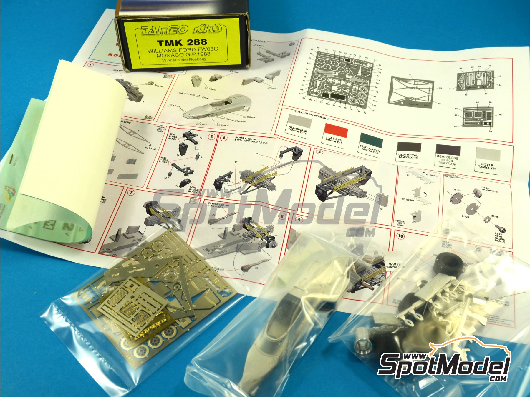 Image 1: Williams Ford FW08C Equipo Williams Grand Prix Engineering patrocinado por TAG, Denim - Gran Premio de Formula 1 de M&oacute;naco 1983 | Maqueta de coche en escala&nbsp;1/43 fabricado por Tameo Kits (ref.&nbsp;TMK288)