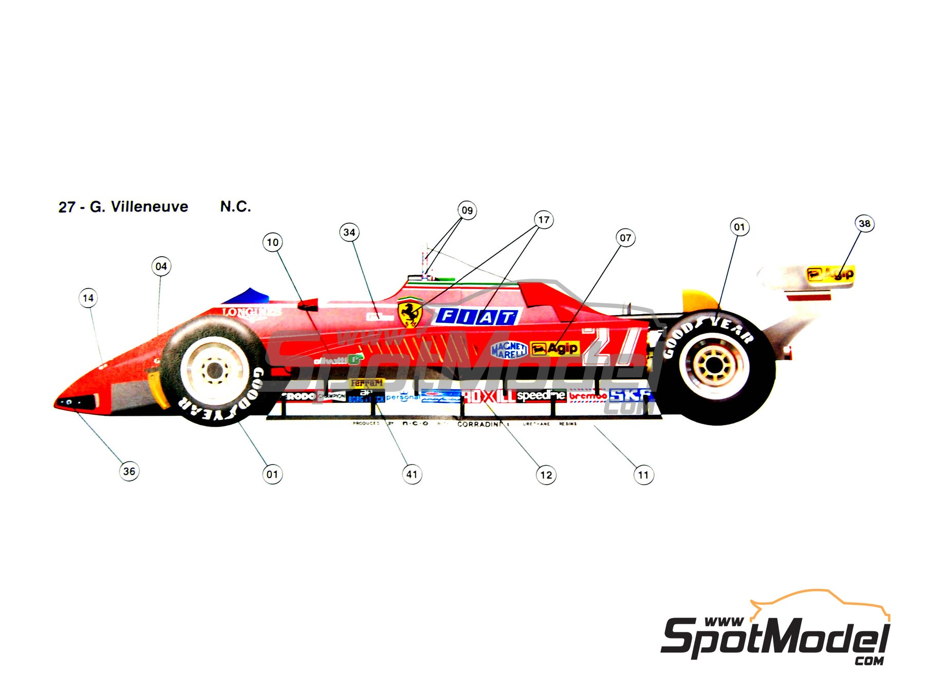 1/43 タメオ Ferrari 126 C2 USA WEST 1982 パーツ未開封 Ferrari 126 C2 USA West GP 1982 G. Villeneuve F1 1⁄43 Tameo - not