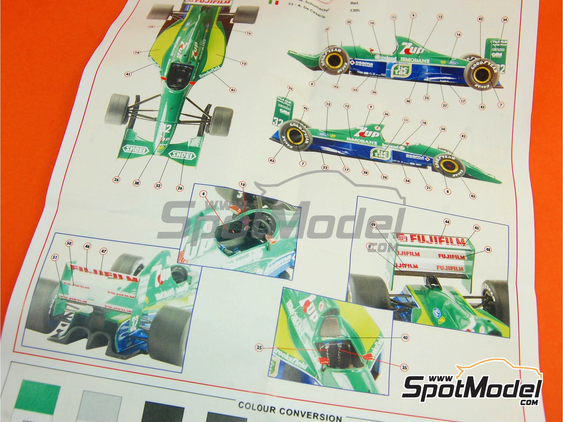 Image 7: Jordan Ford J191 Equipo Jordan Grand Prix patrocinado por Fujifilm 7UP - Gran Premio de F&oacute;rmula 1 de Belgica 1991 | Maqueta de coche en escala&nbsp;1/43 fabricado por Tameo Kits (ref.&nbsp;TMK322)