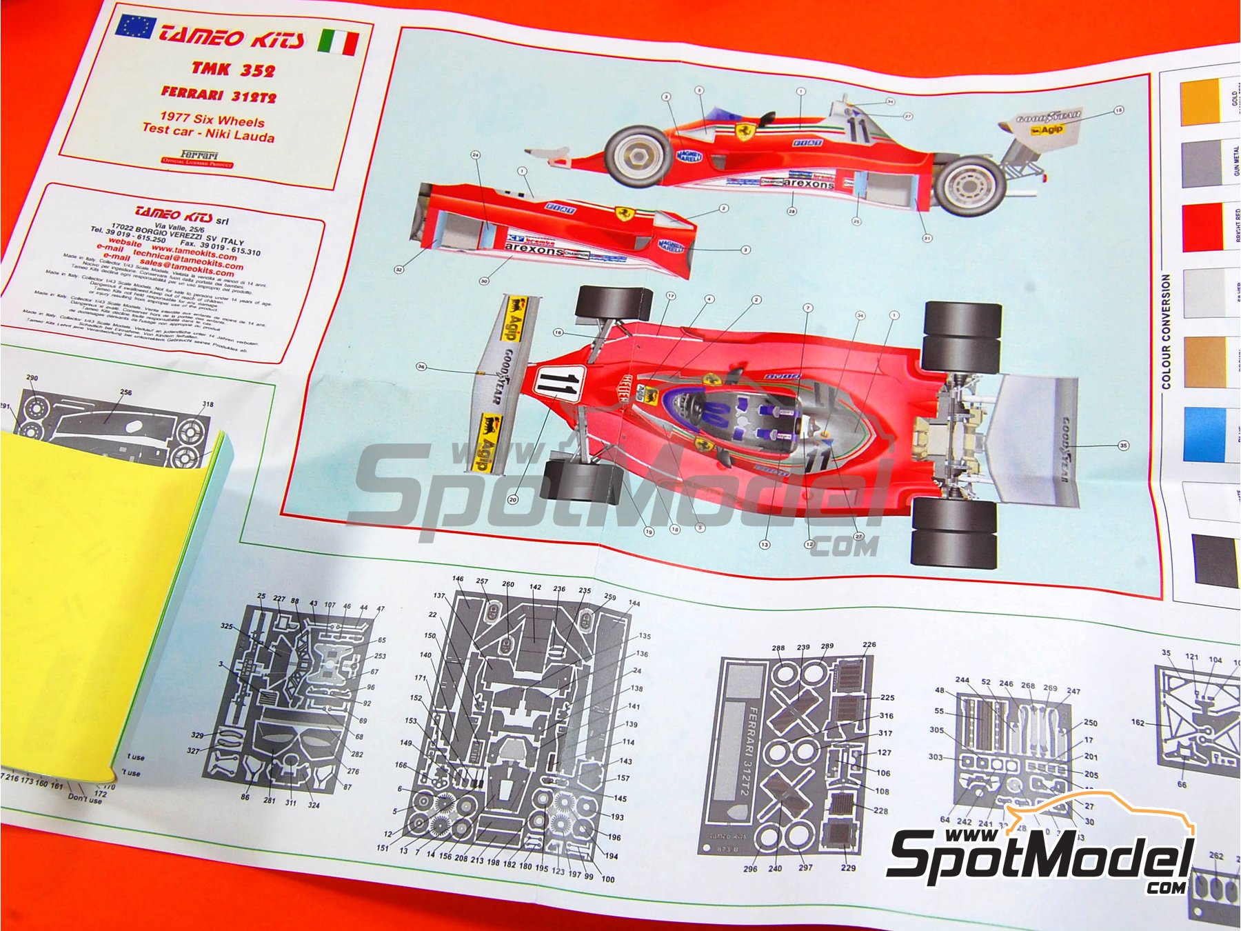 Image 1: Ferrari 312T2 Six Wheels - Seis ruedas Equipo Scuderia Ferrari patrocinado por Fiat - Test de pretemporada 1977 | Maqueta de coche en escala&nbsp;1/43 fabricado por Tameo Kits (ref.&nbsp;TMK352)