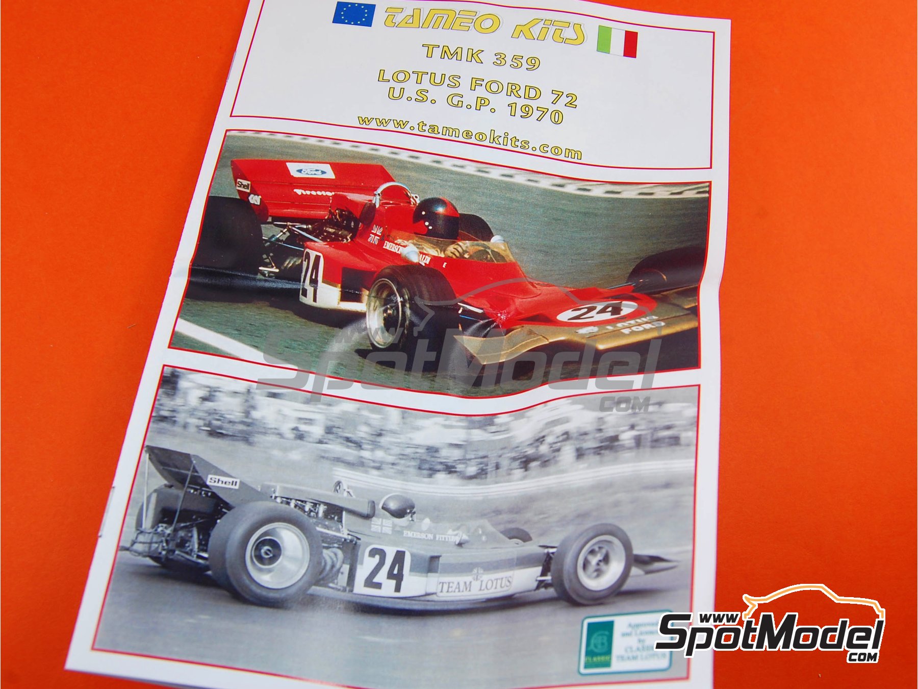 Image 9: Lotus Ford 72C Equipo Lotus patrocinado por Gold Leaf - Gran Premio de F&oacute;rmula 1 de los Estados Unidos de Am&eacute;rica 1970 | Maqueta de coche en escala&nbsp;1/43 fabricado por Tameo Kits (ref.&nbsp;TMK359)