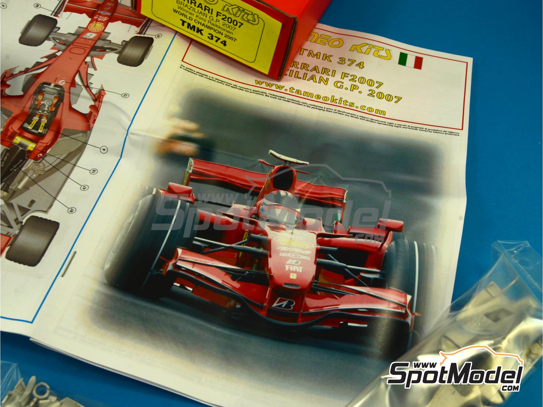 Tameo Kits TMK374: Car scale model kit 1/43 scale - Ferrari F2007 Scuderia  Ferrari Team sponsored by Marlboro #5, 6 - Felipe Massa (BR), Kimi  Räikkönen (FI) - Brazilian Formula 1 Grand Prix 2007 (ref. TMK374)