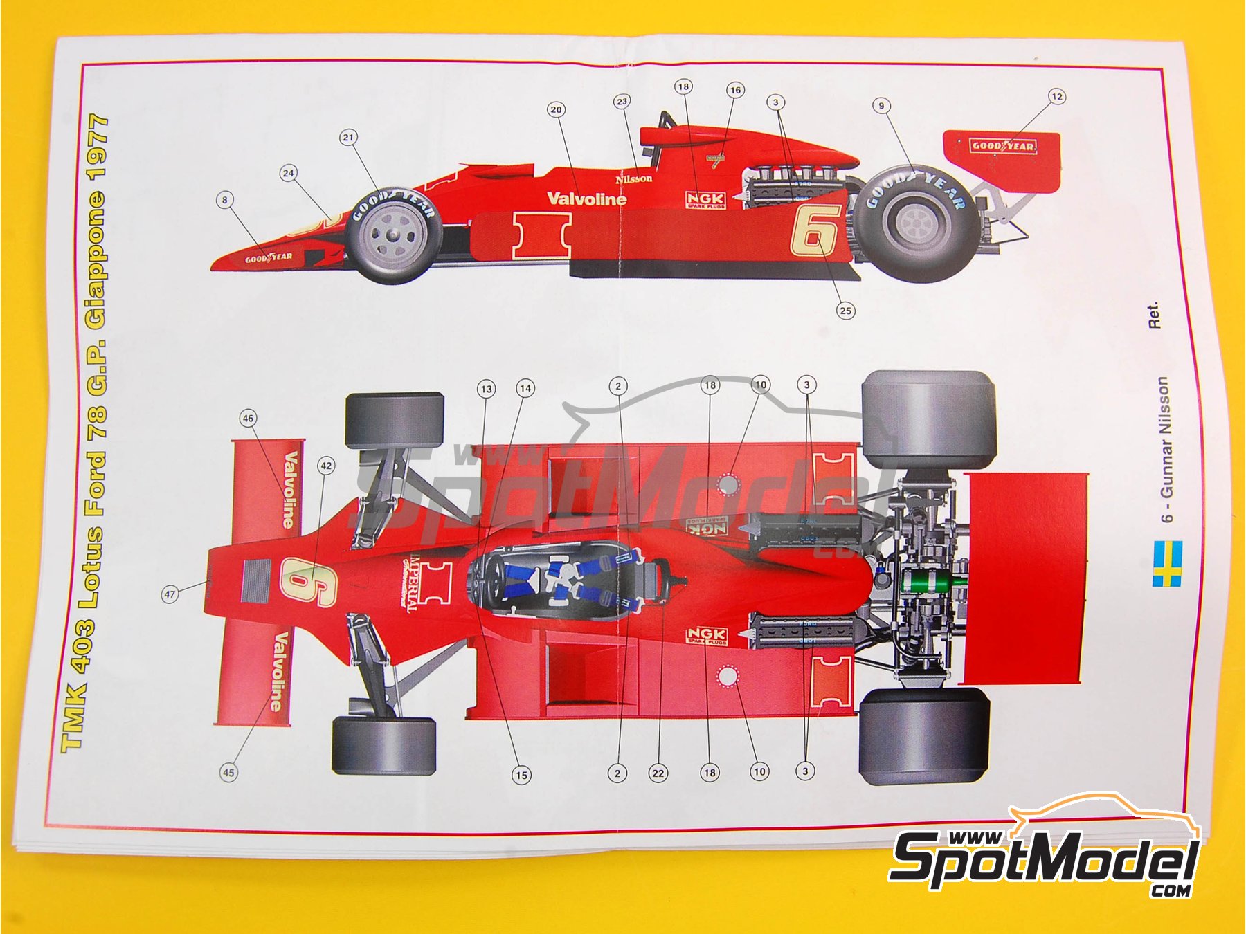 Image 1: Lotus Ford Type 78 Equipo Lotus patrocinado por Imperial International - Gran Premio de F&oacute;rmula 1 de Jap&oacute;n 1977 | Maqueta de coche en escala&nbsp;1/43 fabricado por Tameo Kits (ref.&nbsp;TMK403)
