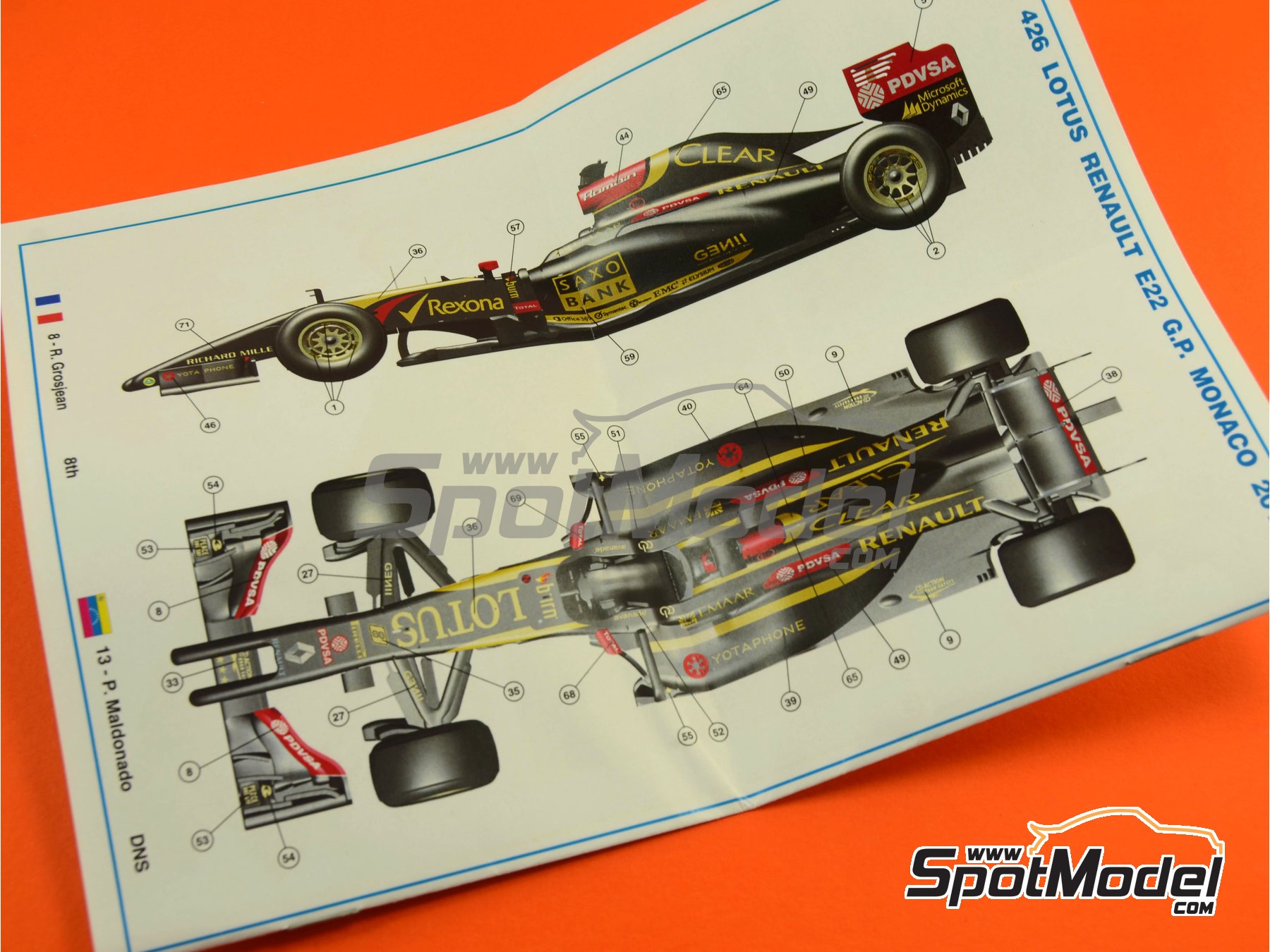Image 1: Lotus Renault E22 Lotus Team sponsored by Rexona - Monaco Formula 1 Grand Prix 2014 | Car scale model kit in 1/43 scale manufactured by Tameo Kits (ref.&nbsp;TMK426)
