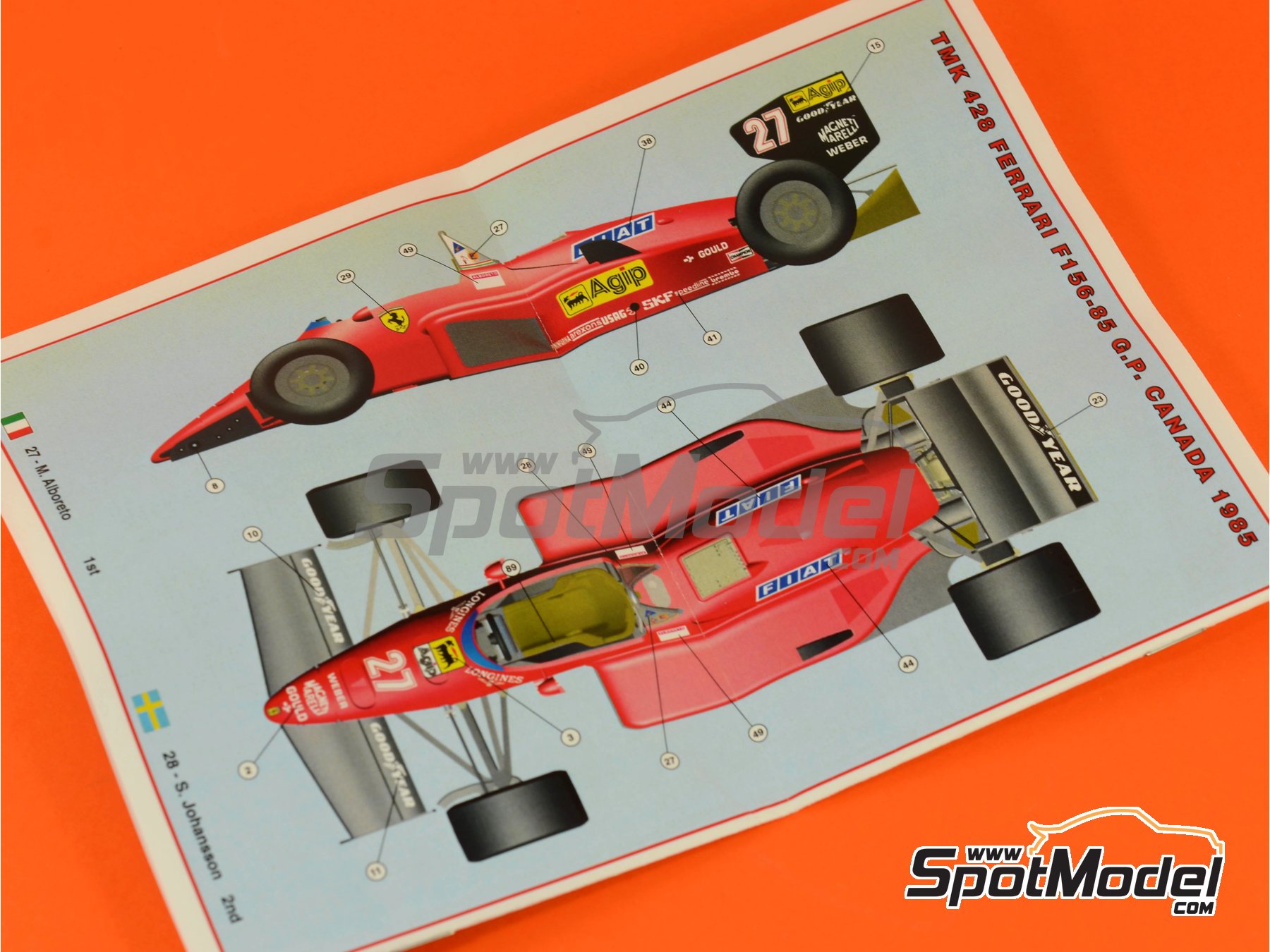 Image 9: Ferrari 156/85 Scuderia Ferrari Team sponsored by Agip Marlboro - Canadian Formula 1 Grand Prix 1985 | Car scale model kit in 1/43 scale manufactured by Tameo Kits (ref.&nbsp;TMK428)