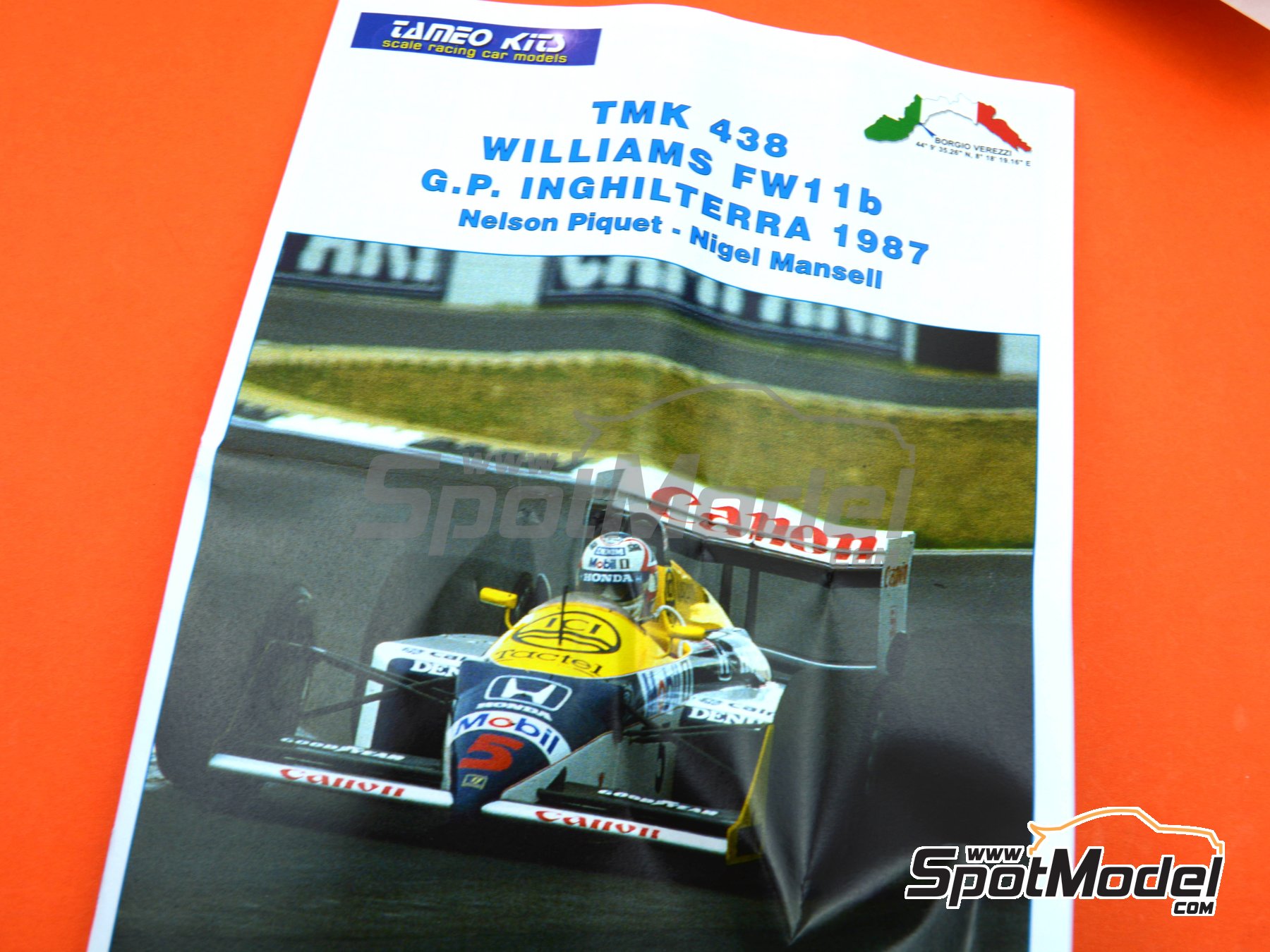 Image 7: Williams Honda FW11B Williams Grand Prix Engineering Team sponsored by Canon Mobil1 - British Formula 1 Grand Prix 1987 | Car scale model kit in 1/43 scale manufactured by Tameo Kits (ref.&nbsp;TMK438)