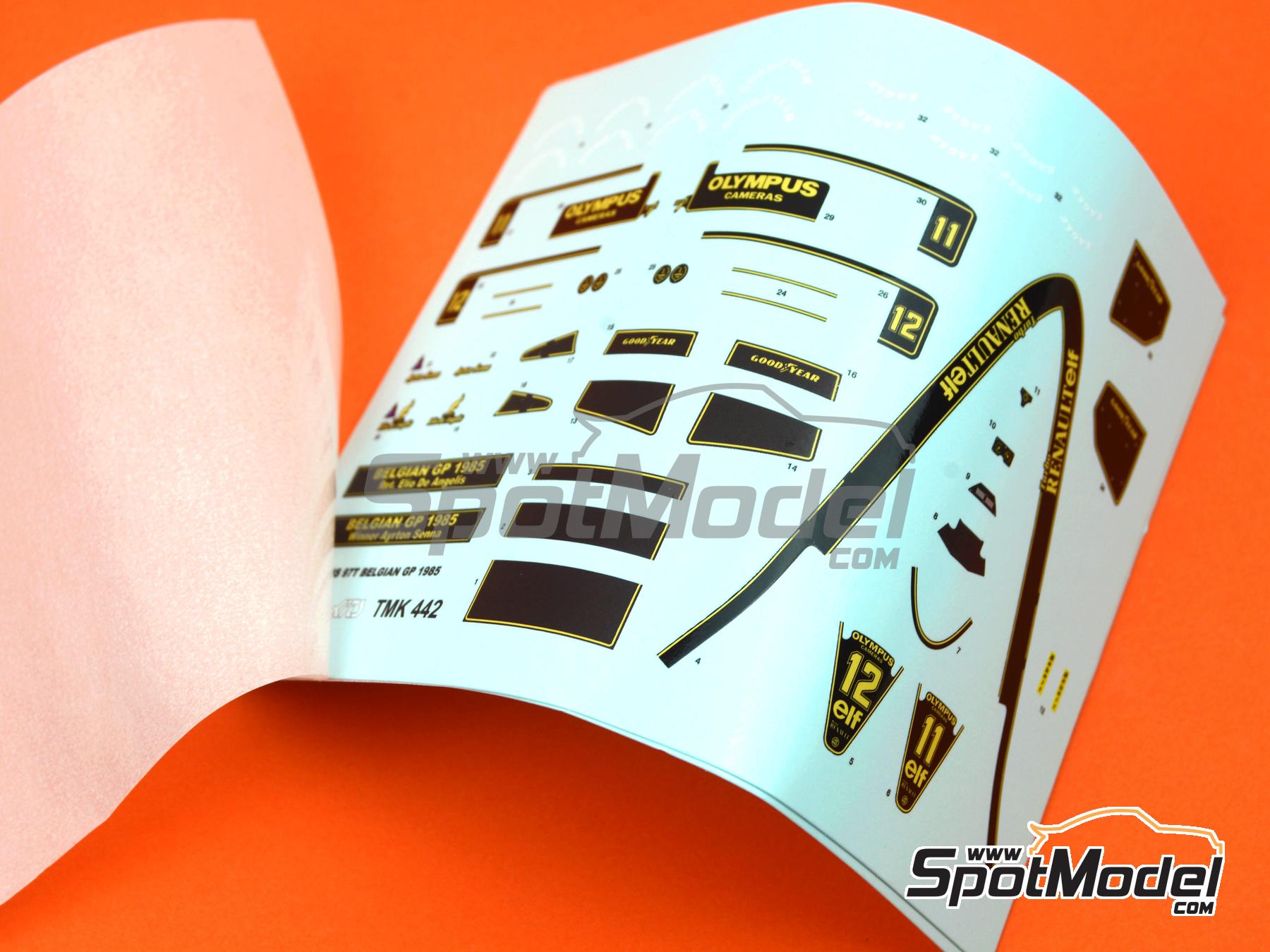 Image 9: Lotus Renault 97T John Player Special Lotus Team sponsored by Olympus - Belgian Formula 1 Grand Prix 1985 | Car scale model kit in 1/43 scale manufactured by Tameo Kits (ref.&nbsp;TMK442)