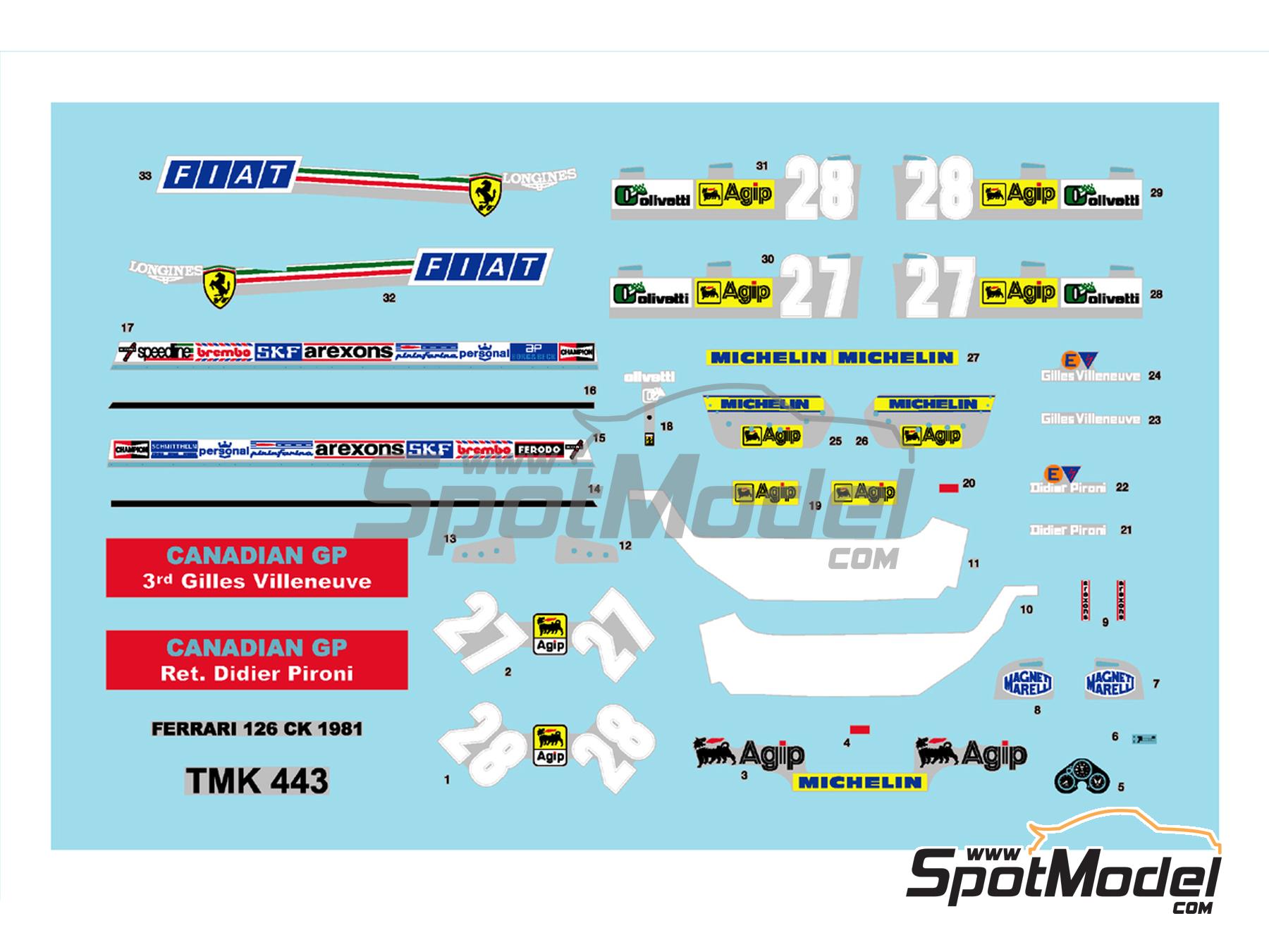 Image 4: Ferrari 126CK Equipo Scuderia Ferrari patrocinado por Fiat - Gran Premio de F&oacute;rmula 1 de Canada 1981 | Maqueta de coche en escala&nbsp;1/43 fabricado por Tameo Kits (ref.&nbsp;TMK443)