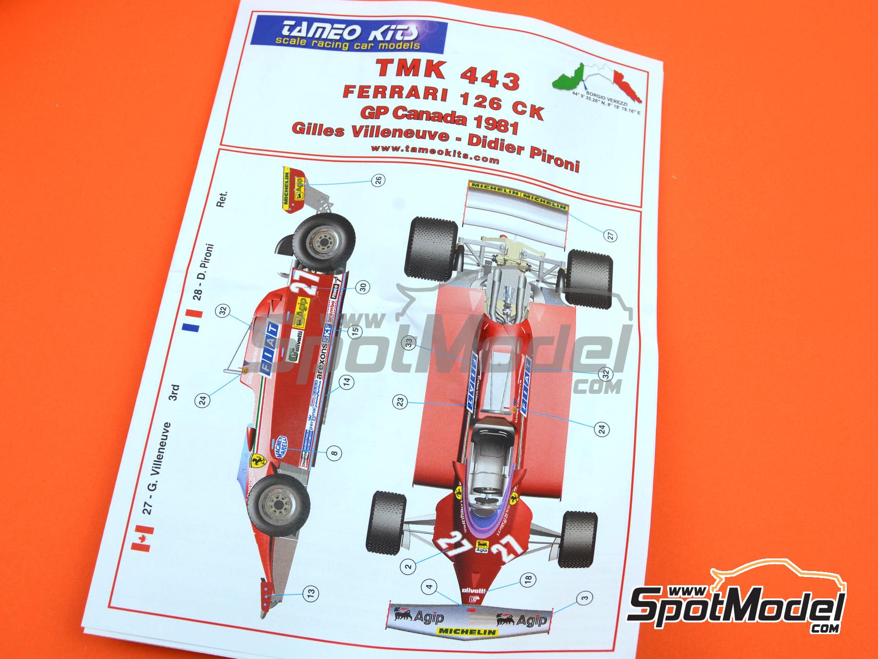 Image 6: Ferrari 126CK Equipo Scuderia Ferrari patrocinado por Fiat - Gran Premio de F&oacute;rmula 1 de Canada 1981 | Maqueta de coche en escala&nbsp;1/43 fabricado por Tameo Kits (ref.&nbsp;TMK443)
