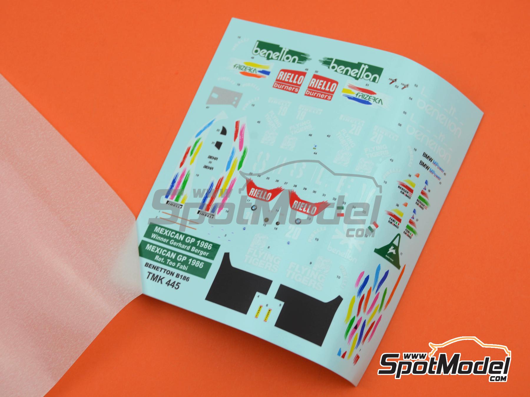 Image 3: Benetton BMW B186 sponsored by Benetton, Riello - Mexican Formula 1 Grand Prix 1986 | Car scale model kit in 1/43 scale manufactured by Tameo Kits (ref.&nbsp;TMK445)