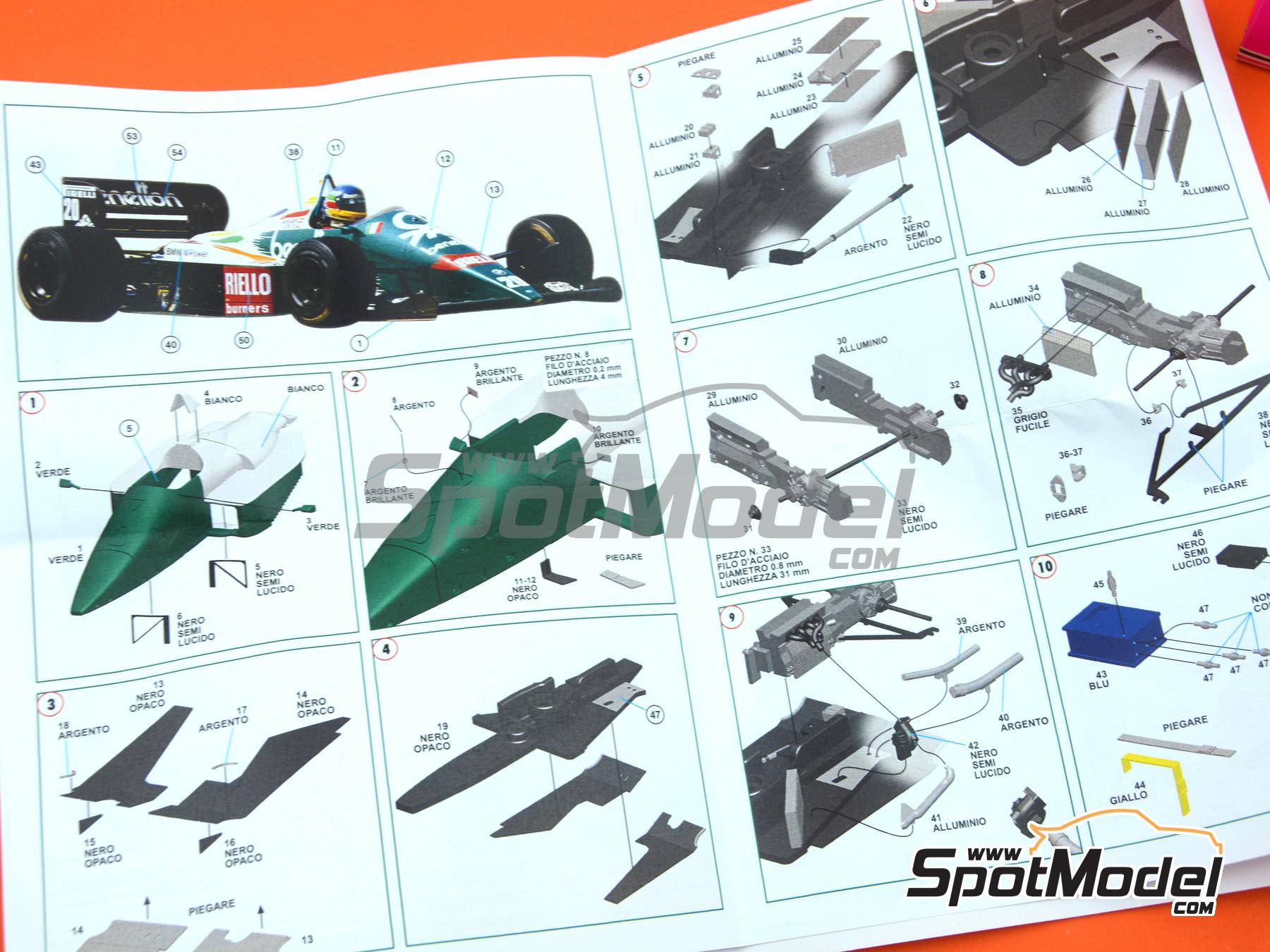 Image 9: Benetton BMW B186 sponsored by Benetton, Riello - Mexican Formula 1 Grand Prix 1986 | Car scale model kit in 1/43 scale manufactured by Tameo Kits (ref.&nbsp;TMK445)