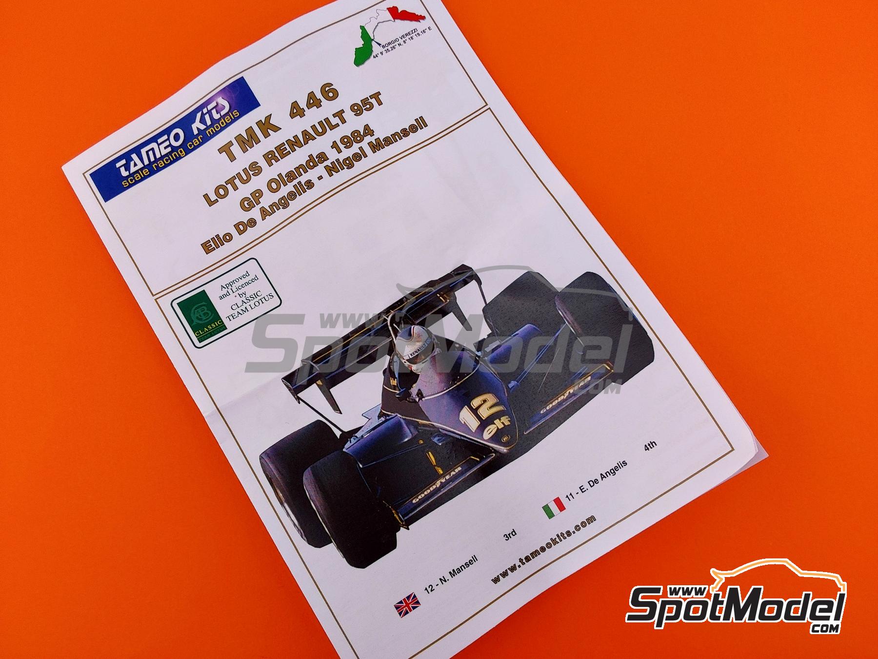 Image 9: Lotus Renault 95T Lotus Team sponsored by John Player Special - Dutch Formula 1 Grand Prix 1984 | Car scale model kit in 1/43 scale manufactured by Tameo Kits (ref.&nbsp;TMK446)