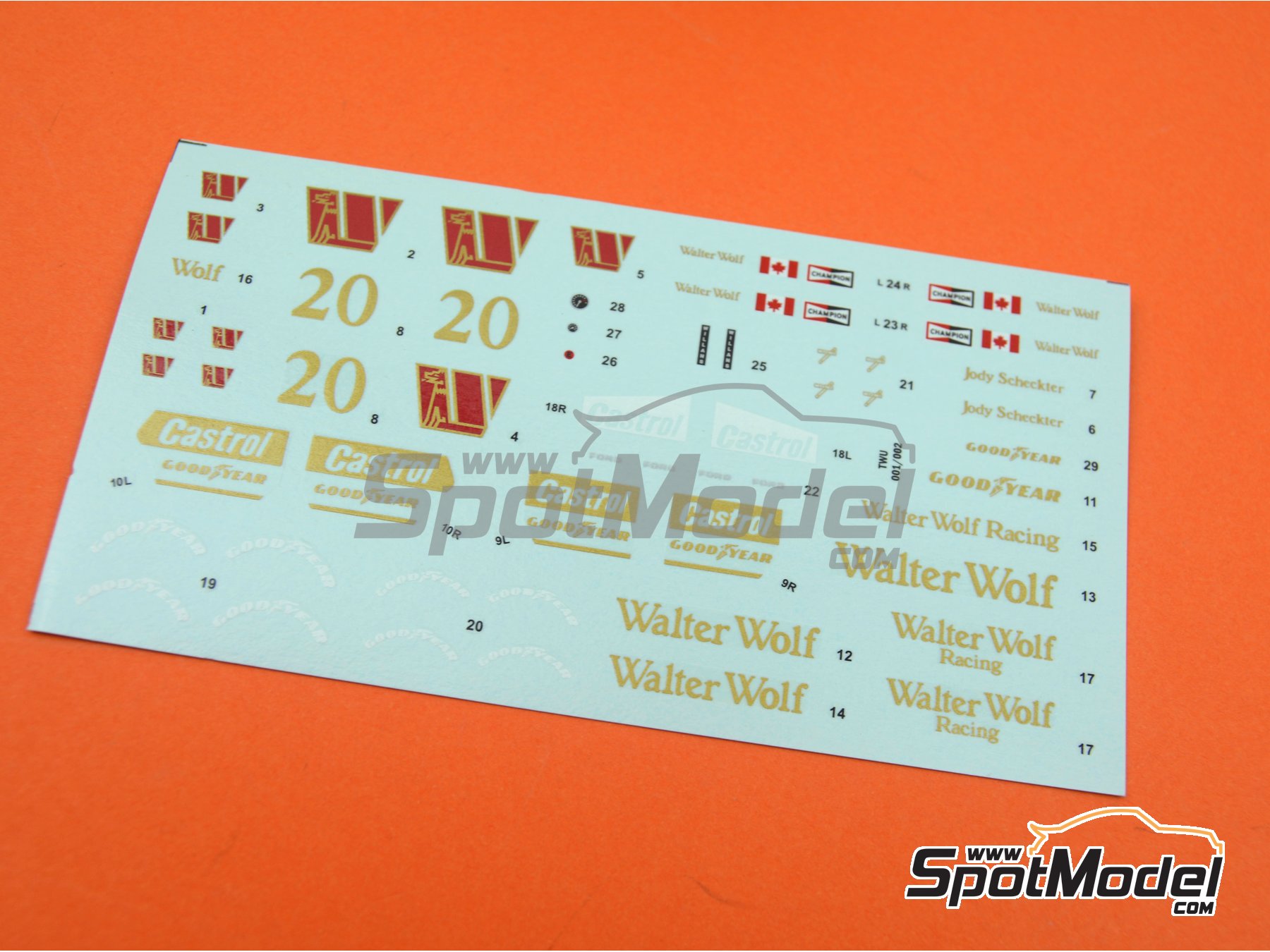 #20 Jody Scheckter Wolf Racing 1977 1/64th HO Scale Slot Car Waterslide Decals 