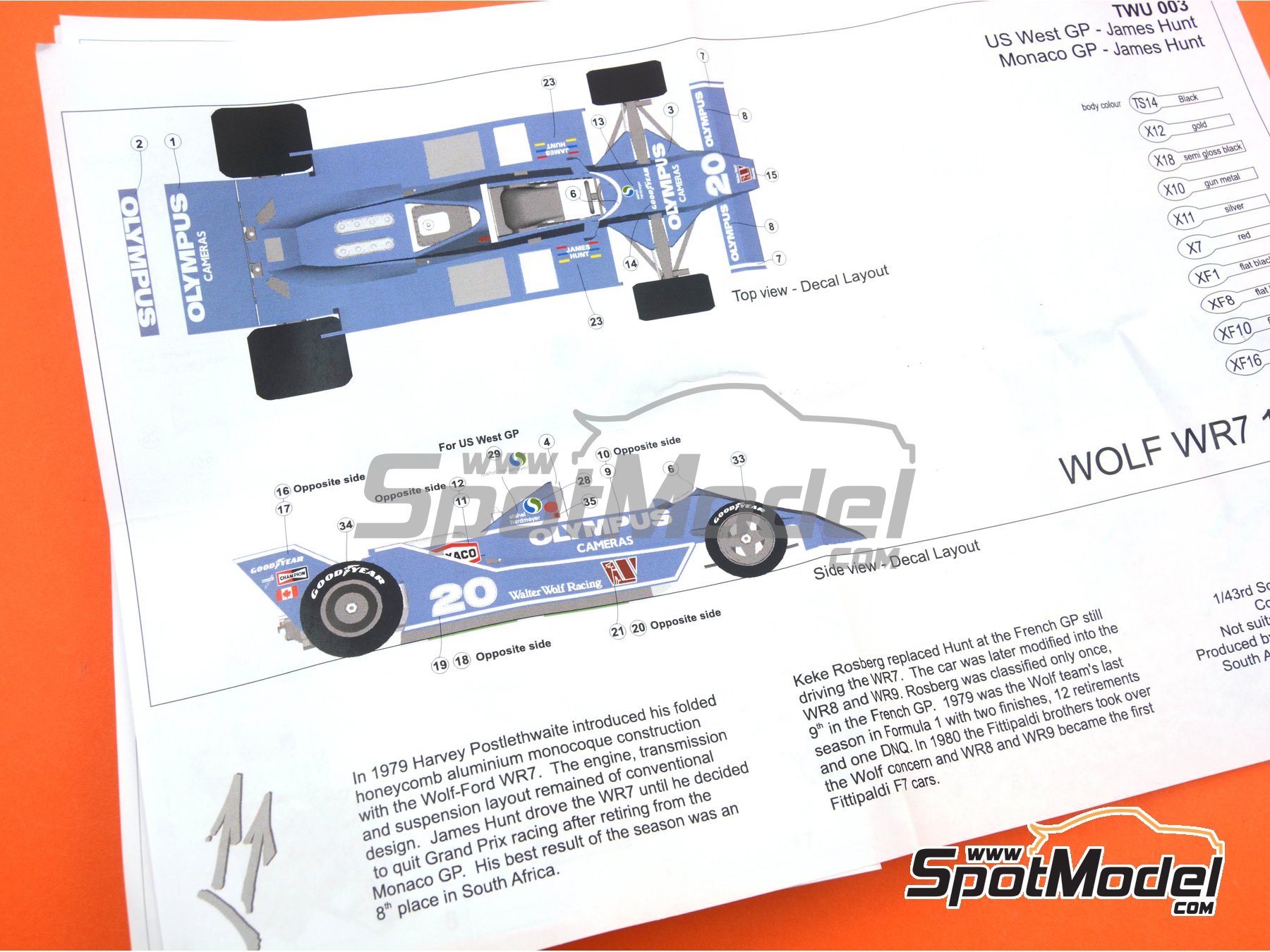 #20 Jody Scheckter Wolf Racing 1977 1/32nd Scale Slot Car Waterslide Decals 