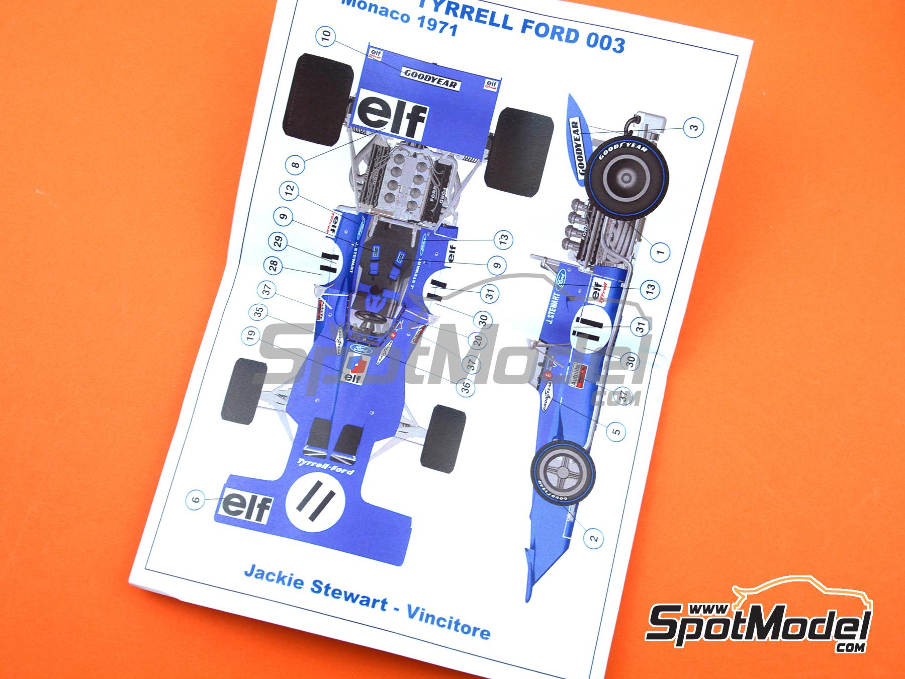 Image 12: Tyrrell Ford 003 Equipo Tyrrell Racing patrocinado por ELF - Gran Premio de Formula 1 de M&oacute;naco 1971 | Maqueta de coche en escala&nbsp;1/43 fabricado por Tameo Kits (ref.&nbsp;WCT071)