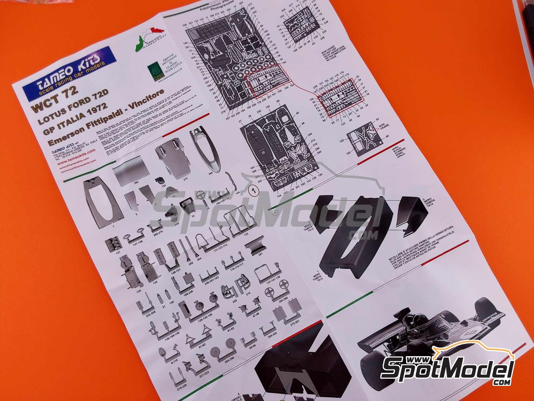 Image 6: Lotus Ford type 72D Equipo Lotus patrocinado por John Player Special - Gran Premio de F&oacute;rmula 1 de Italia 1972 | Maqueta de coche en escala&nbsp;1/43 fabricado por Tameo Kits (ref.&nbsp;WCT072)