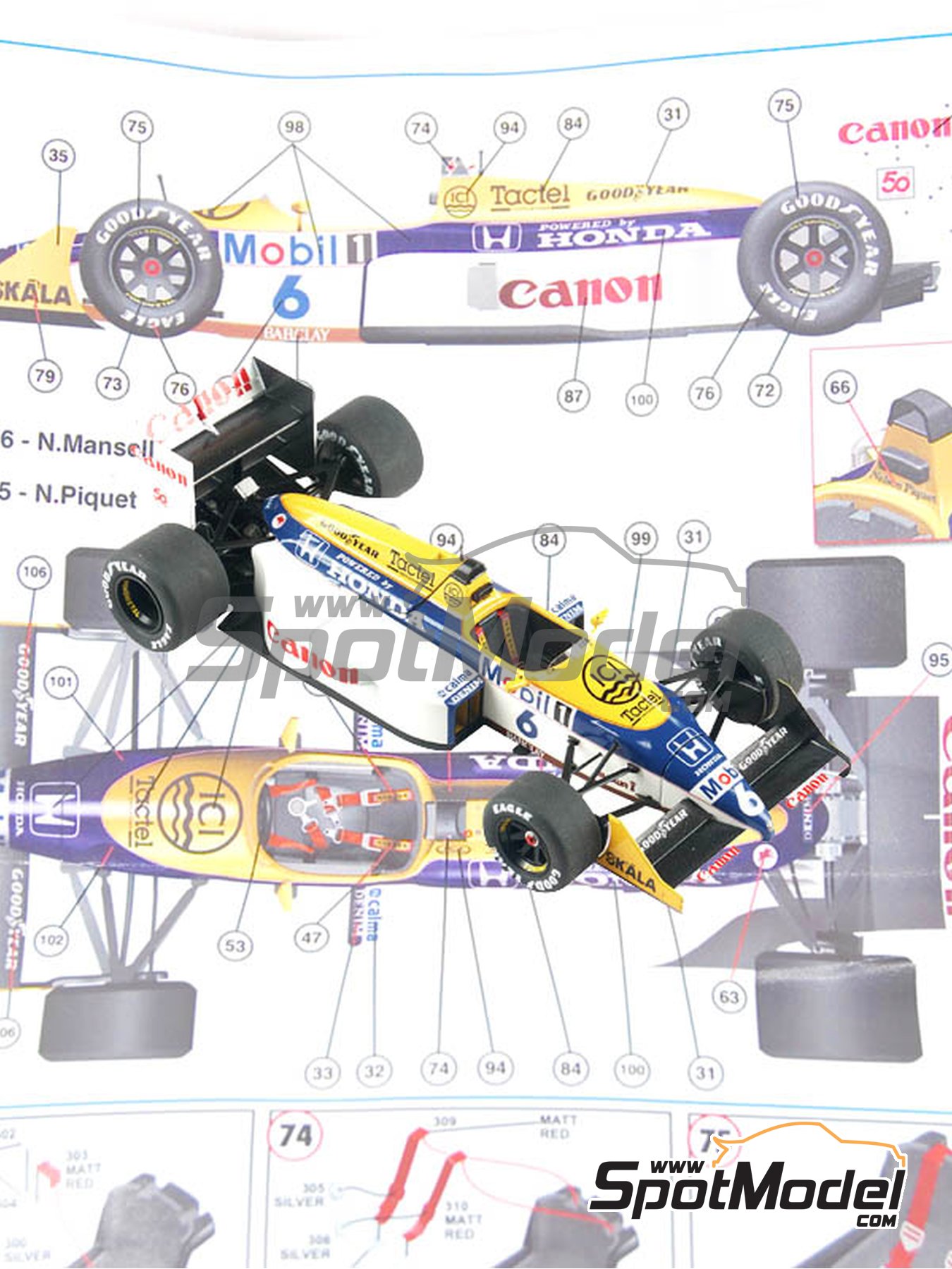 Tameo Kits Model Car Kit 1 43 Scale Williams Honda Fw11b Williams Grand Prix Engineering Team Sponsored By Canon 5 6 Nelson Piquet Br Nigel Ernest James Mansell Gb Hungarian