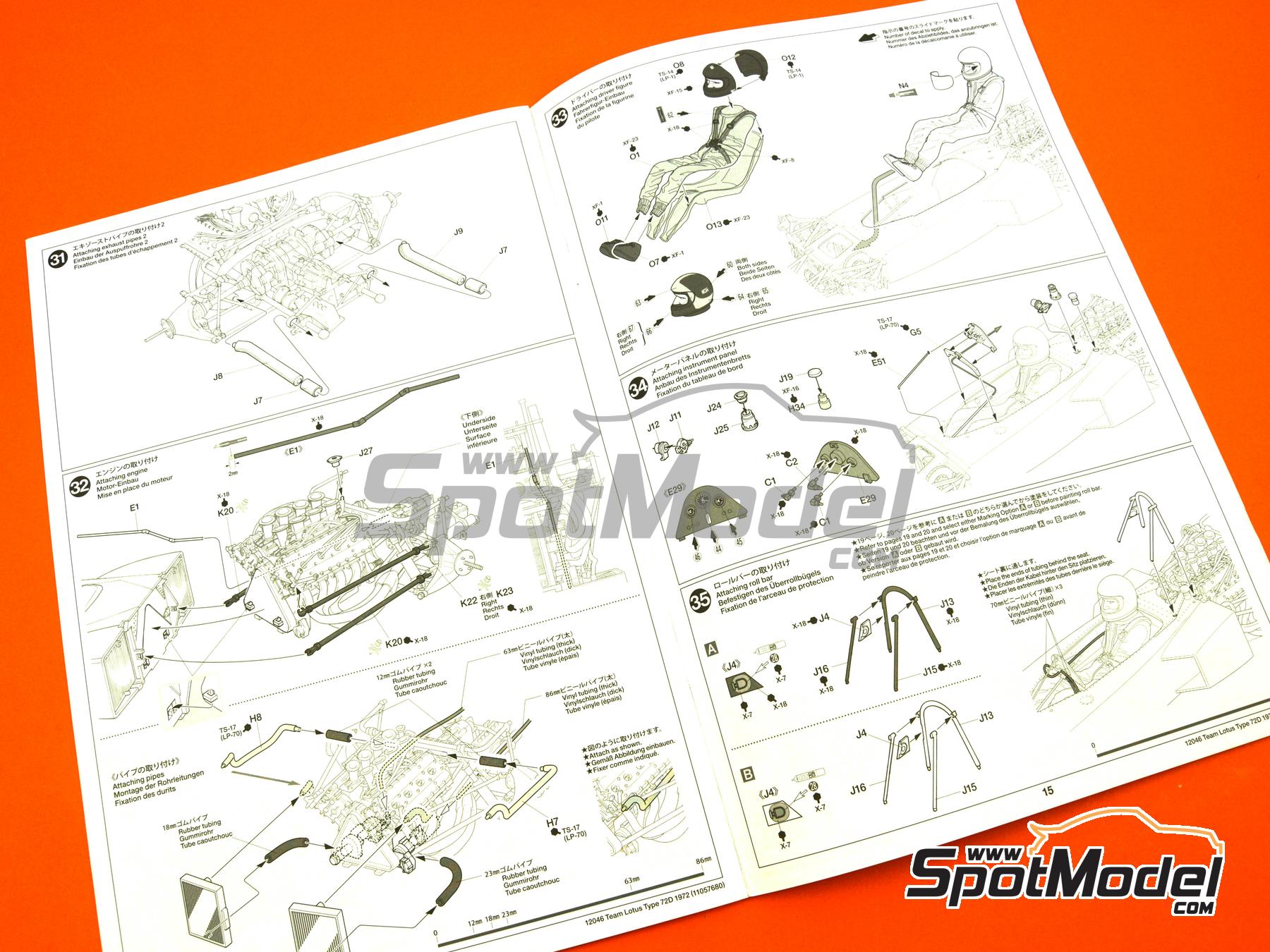 Image 17: Lotus Ford Type 72D John Player Team Lotus Team - British Formula 1 Grand Prix, Italian Formula 1 Grand Prix 1972 | Car scale model kit in 1/12 scale manufactured by Tamiya (ref. TAM12046, also 4950344120468 and 12046)