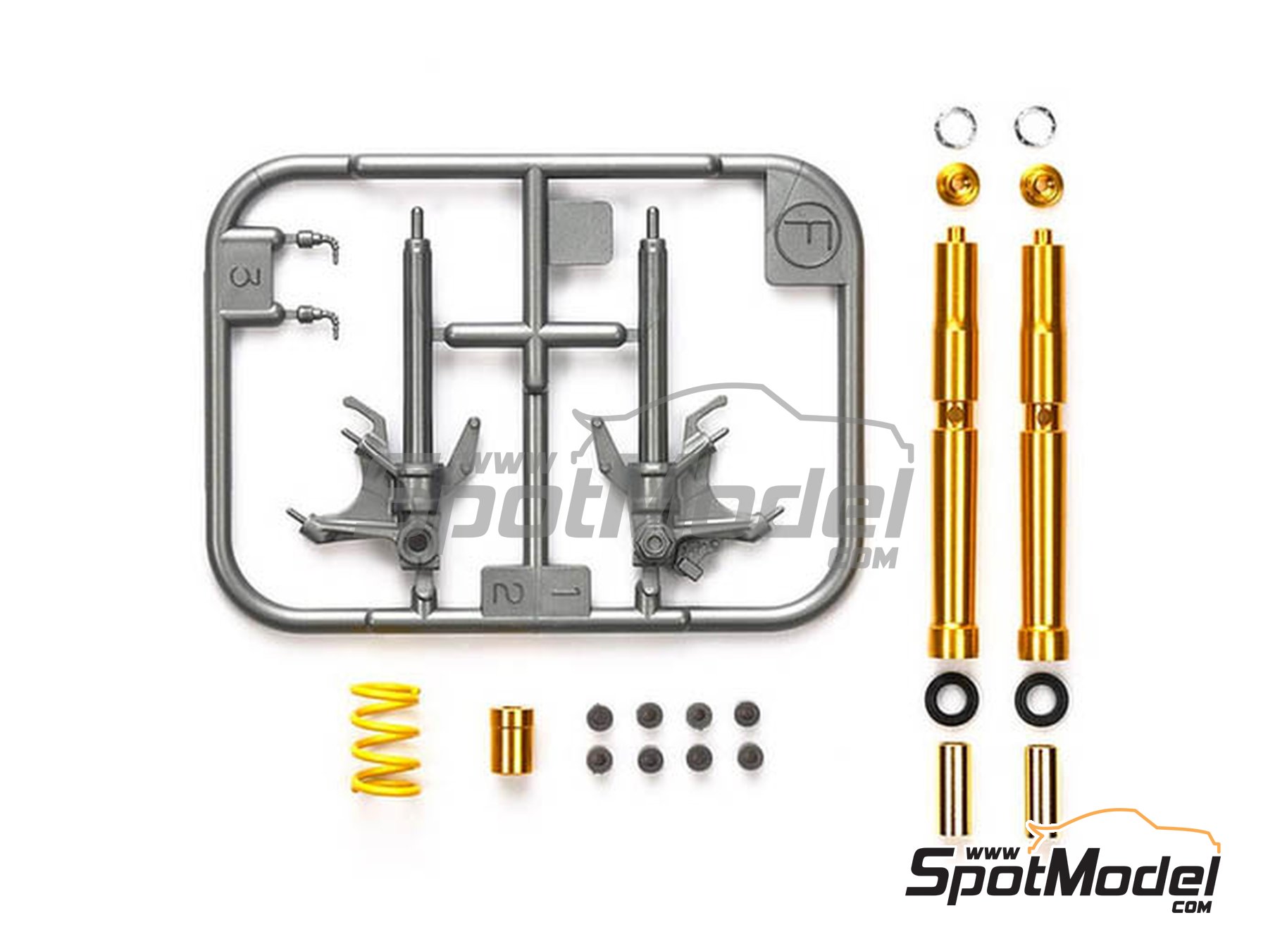 Image 1: Yamaha YZF-R1M | Front fork set in 1/12 scale manufactured by Tamiya (ref.&nbsp;TAM12684, also 4950344126842 and 12684)