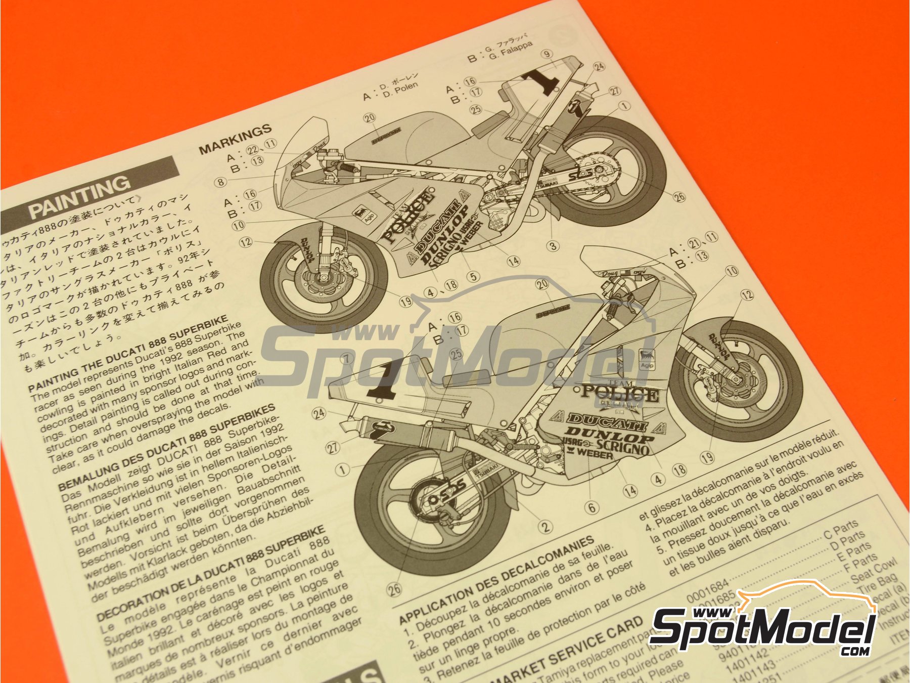 Image 9: Ducati 888 Police Team - Superbike World Championship 1992 | Motorbike scale model kit in 1/12 scale manufactured by Tamiya (ref. TAM14063, also 4950344992546 and 14063)