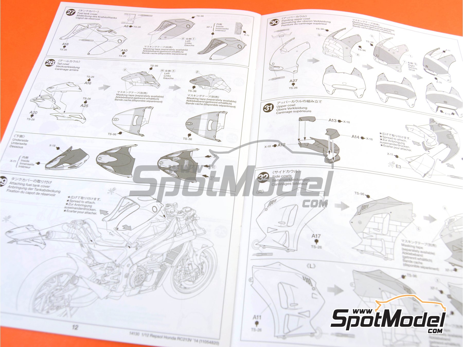 Image 22: Honda RC213V Equipo Honda patrocinado por Repsol - Gran Premio de Espa&ntilde;a de Motociclismo 2014 | Maqueta de moto en escala&nbsp;1/12 fabricado por Tamiya (ref.&nbsp;TAM14130, tambien 4950344141302 y 14130)