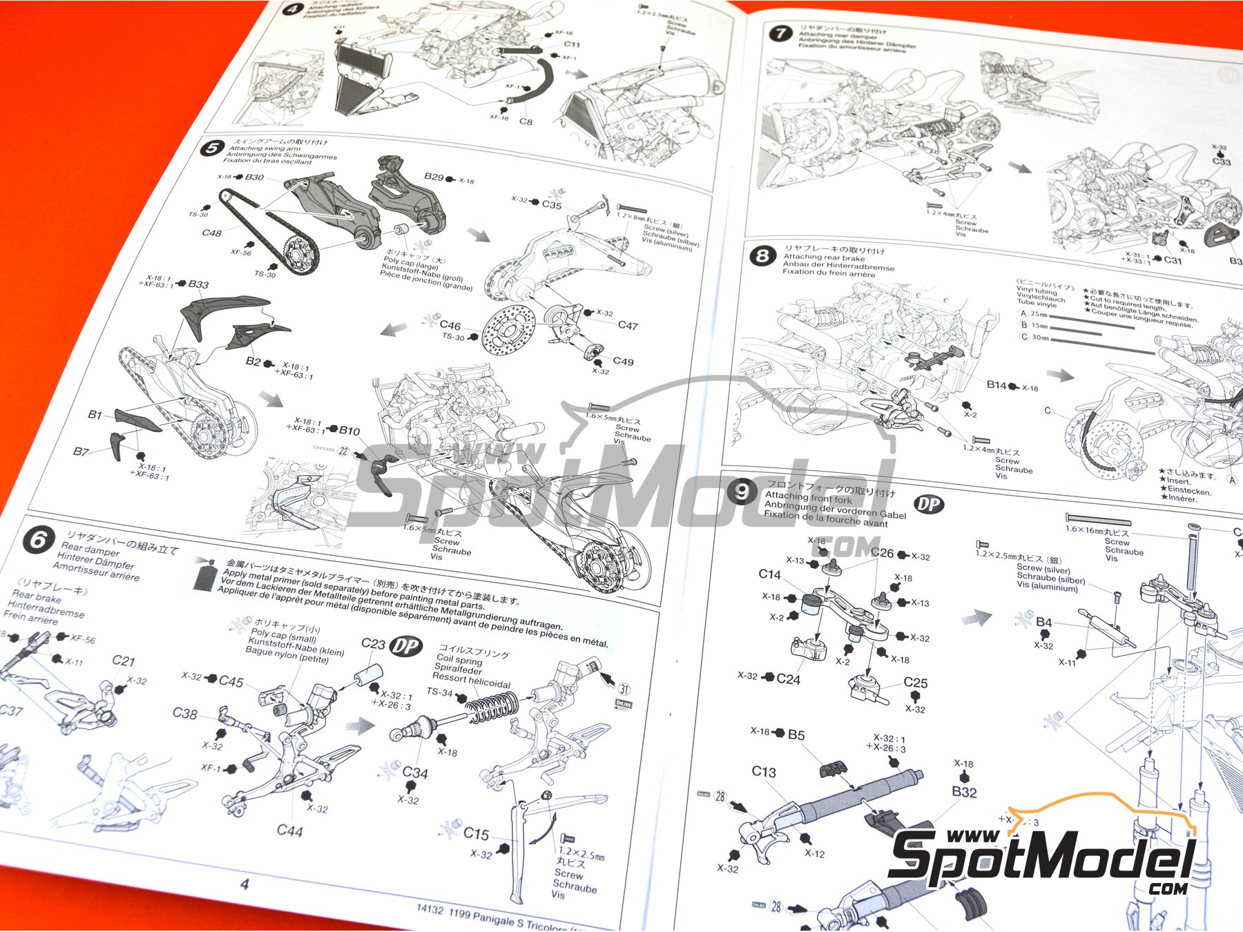 Image 12: Ducati 1199 Panigale S Tricolore | Motorbike scale model kit in 1/12 scale manufactured by Tamiya (ref.&nbsp;TAM14132, also 4950344141326 and 14132)