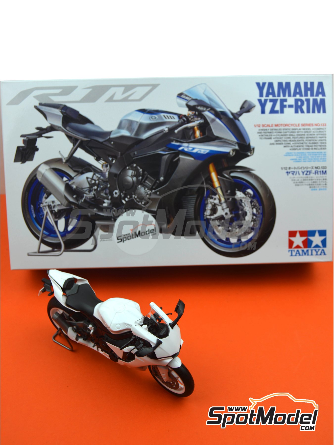 Escala 1:12, Gran Ajuste, plástico TAM14133 Tamiya Yamaha YZF-R1M 14133-Maqueta Color Plateado 