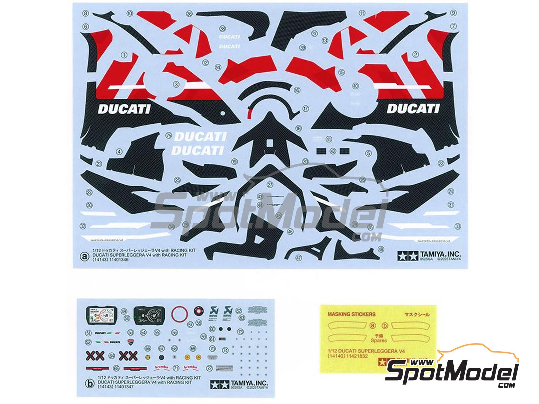 Image 9: Ducati Superleggera V4 with Racing Kit | Motorbike scale model kit in 1/12 scale manufactured by Tamiya (ref.&nbsp;TAM14143, also 4950344141432 and 14143)