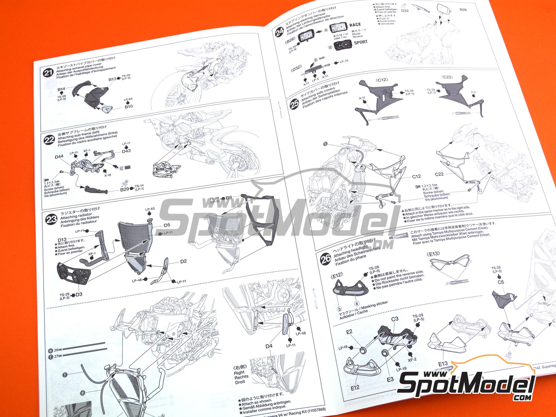 Image 19: Ducati Superleggera V4 with Racing Kit | Motorbike scale model kit in 1/12 scale manufactured by Tamiya (ref.&nbsp;TAM14143, also 4950344141432 and 14143)