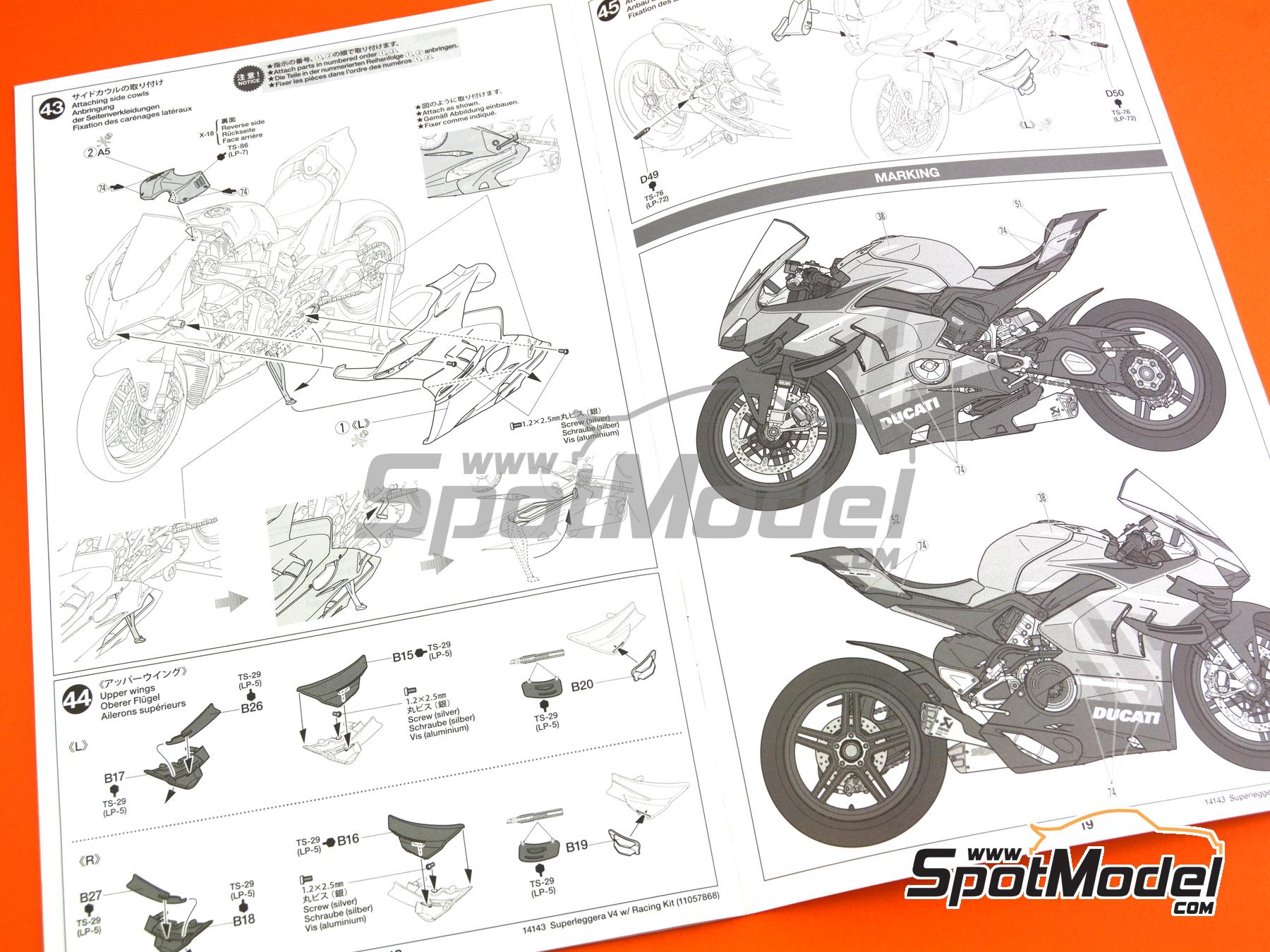 Image 21: Ducati Superleggera V4 with Racing Kit | Motorbike scale model kit in 1/12 scale manufactured by Tamiya (ref.&nbsp;TAM14143, also 4950344141432 and 14143)