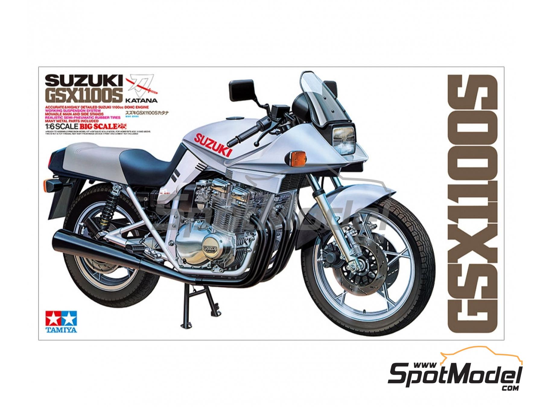 Suzuki Katana GSX 1100S - 1981. Motorbike scale model kit in 1/6 scale  manufactured by Tamiya (ref. TAM16025, also 4950344160259 and 16025)