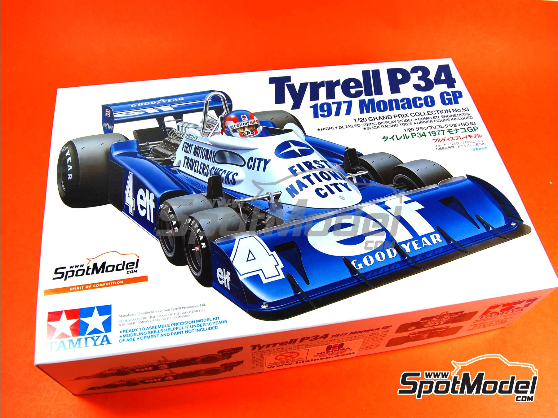 Image 9: Tyrrell Ford P34 Equipo Tyrrell Racing patrocinado por ELF - Gran Premio de Formula 1 de M&oacute;naco 1977 | Maqueta de coche en escala&nbsp;1/20 fabricado por Tamiya (ref.&nbsp;TAM20053, tambien 4950344200535 y 20053)