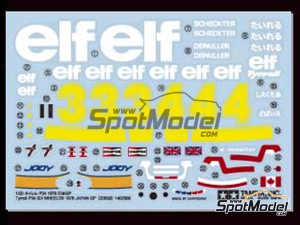 Image 8: Tyrrell Ford P34 Six Wheels Tyrrell Racing Team sponsored by ELF - Japanese Formula 1 Grand Prix 1976 | Car scale model kit in 1/20 scale manufactured by Tamiya (ref.&nbsp;TAM20058, also 4950344963942 and 20058)
