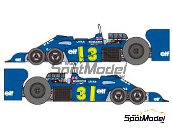 Image 9: Tyrrell Ford P34 Six Wheels Tyrrell Racing Team sponsored by ELF - Japanese Formula 1 Grand Prix 1976 | Car scale model kit in 1/20 scale manufactured by Tamiya (ref.&nbsp;TAM20058, also 4950344963942 and 20058)