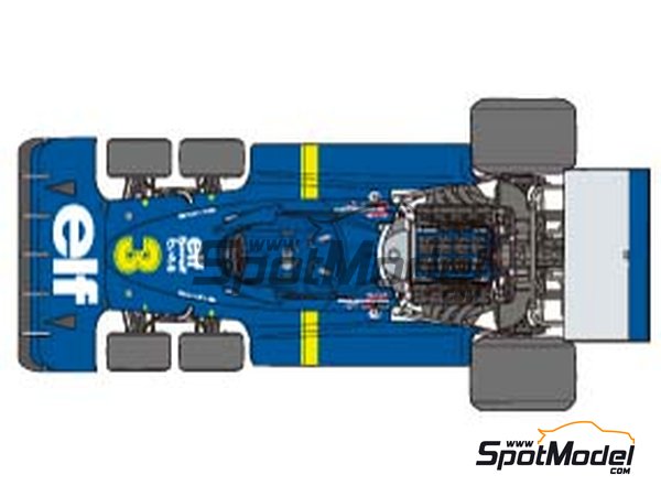 Image 10: Tyrrell Ford P34 Six Wheels Tyrrell Racing Team sponsored by ELF - Japanese Formula 1 Grand Prix 1976 | Car scale model kit in 1/20 scale manufactured by Tamiya (ref.&nbsp;TAM20058, also 4950344963942 and 20058)