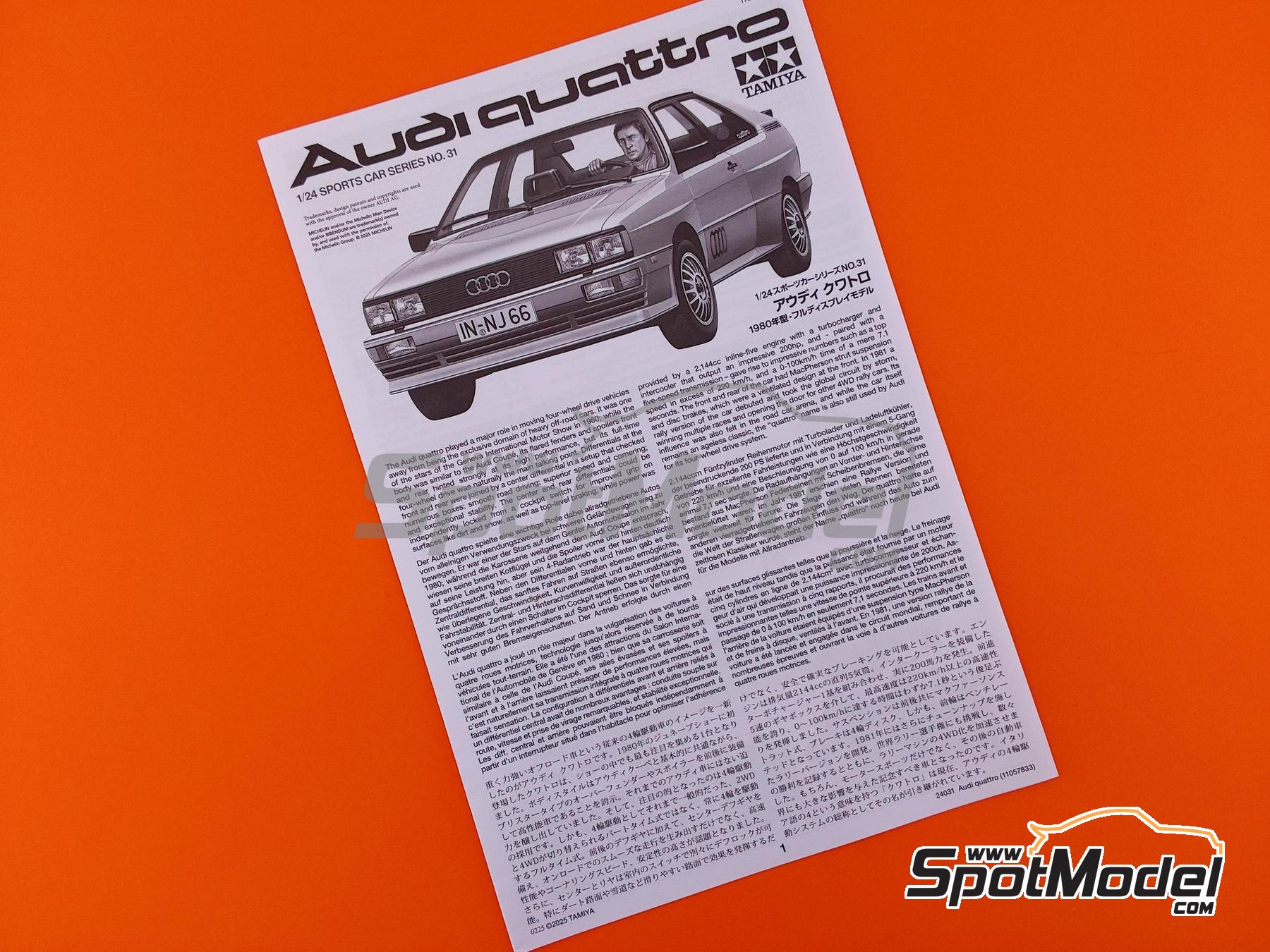 Image 3: Audi Quattro -  1980 | Car scale model kit in 1/24 scale manufactured by Tamiya (ref. TAM24031, also 4950344240319 and 24031)