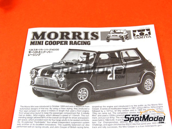Image 1: Mini Morris Cooper racing | Car scale model kit in 1/24 scale manufactured by Tamiya (ref.&nbsp;TAM24130, also 4950344995202 and 24130)