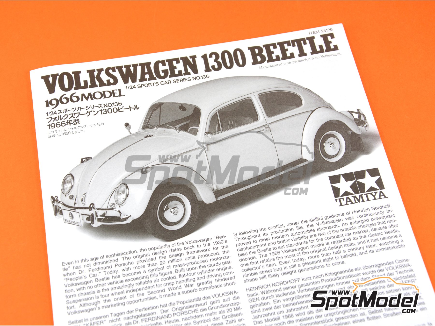 Tamiya 24136: Car scale model kit 1/24 scale - Volkswagen Beetle 1300 1966  (ref. TAM24136)